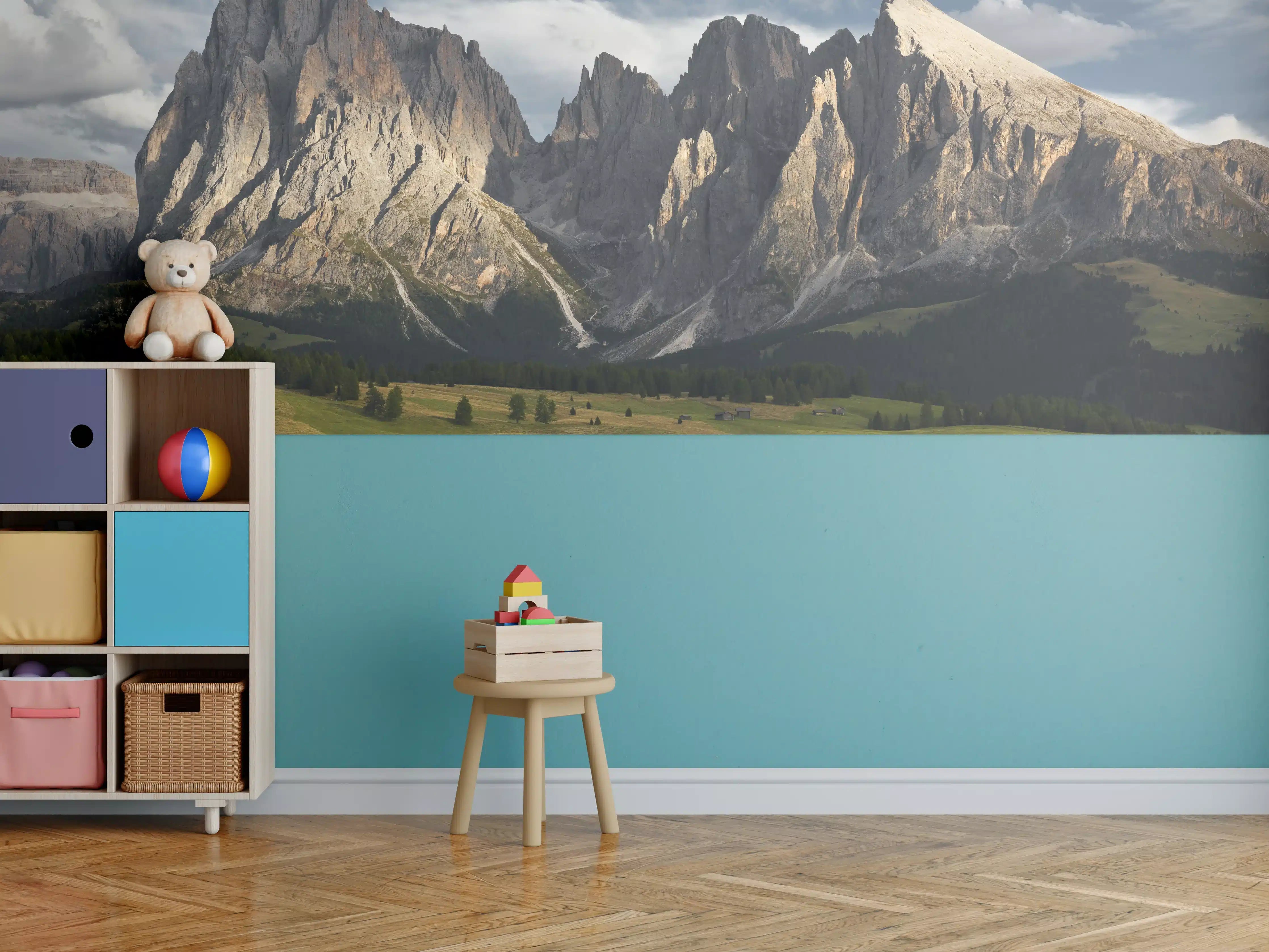 Kinderzimmer Wandgestaltung - Alpenpanorama Dolomiten Wiese