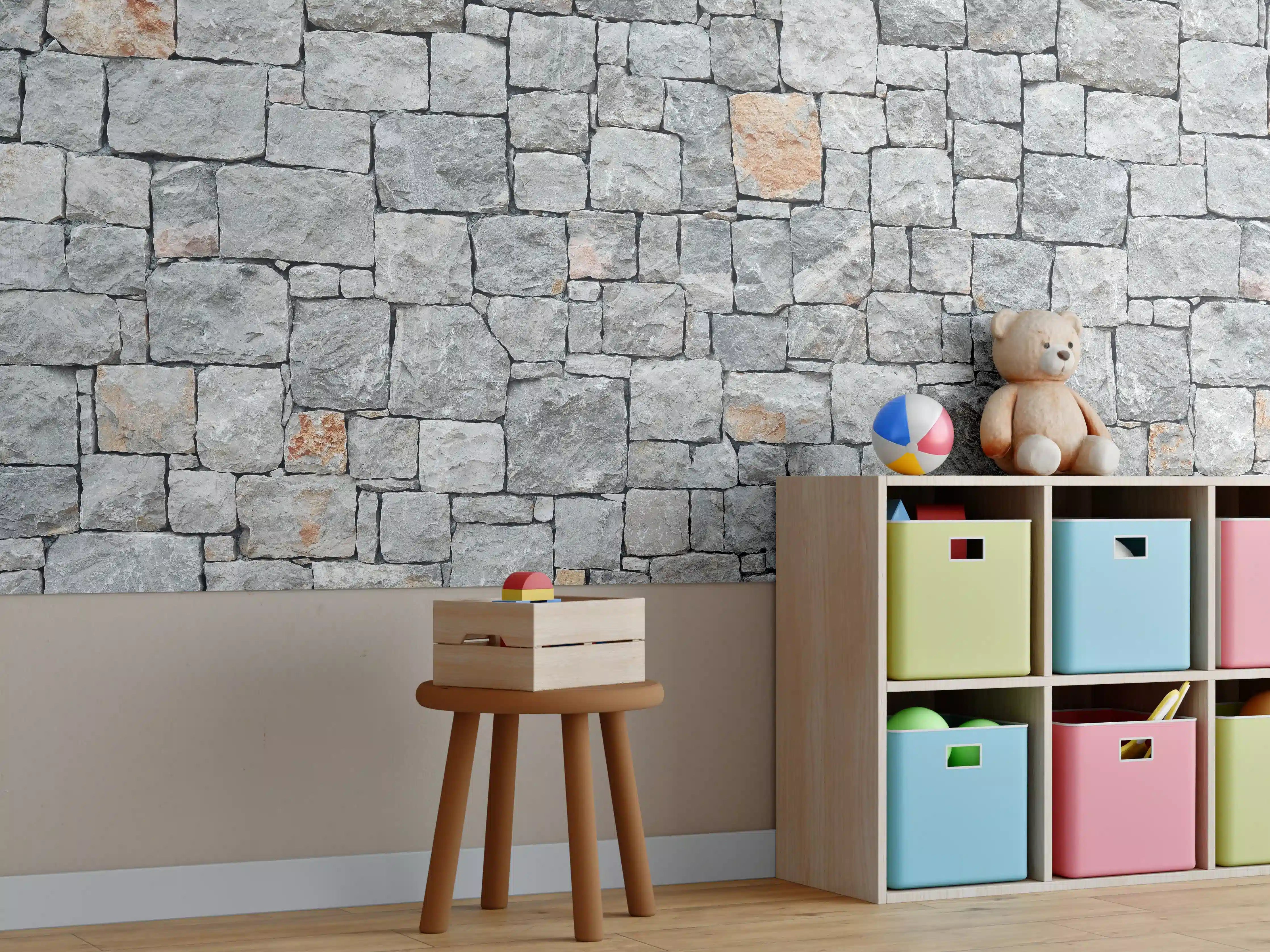 Kinderzimmer Wandgestaltung - Alte Graue Steinwand 