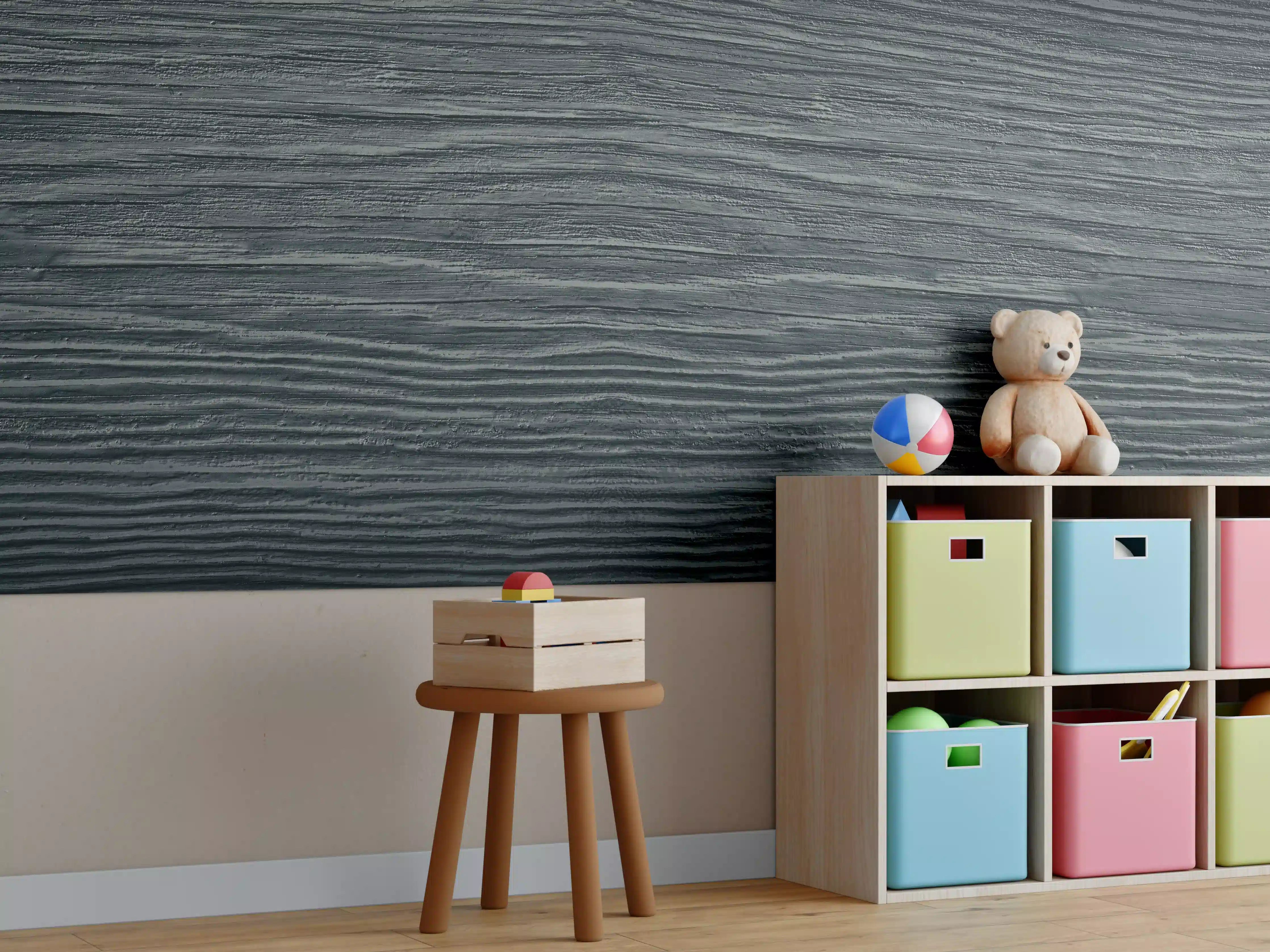 Kinderzimmer Wandgestaltung - Alte geknackte schwarz lackiert Massivholz