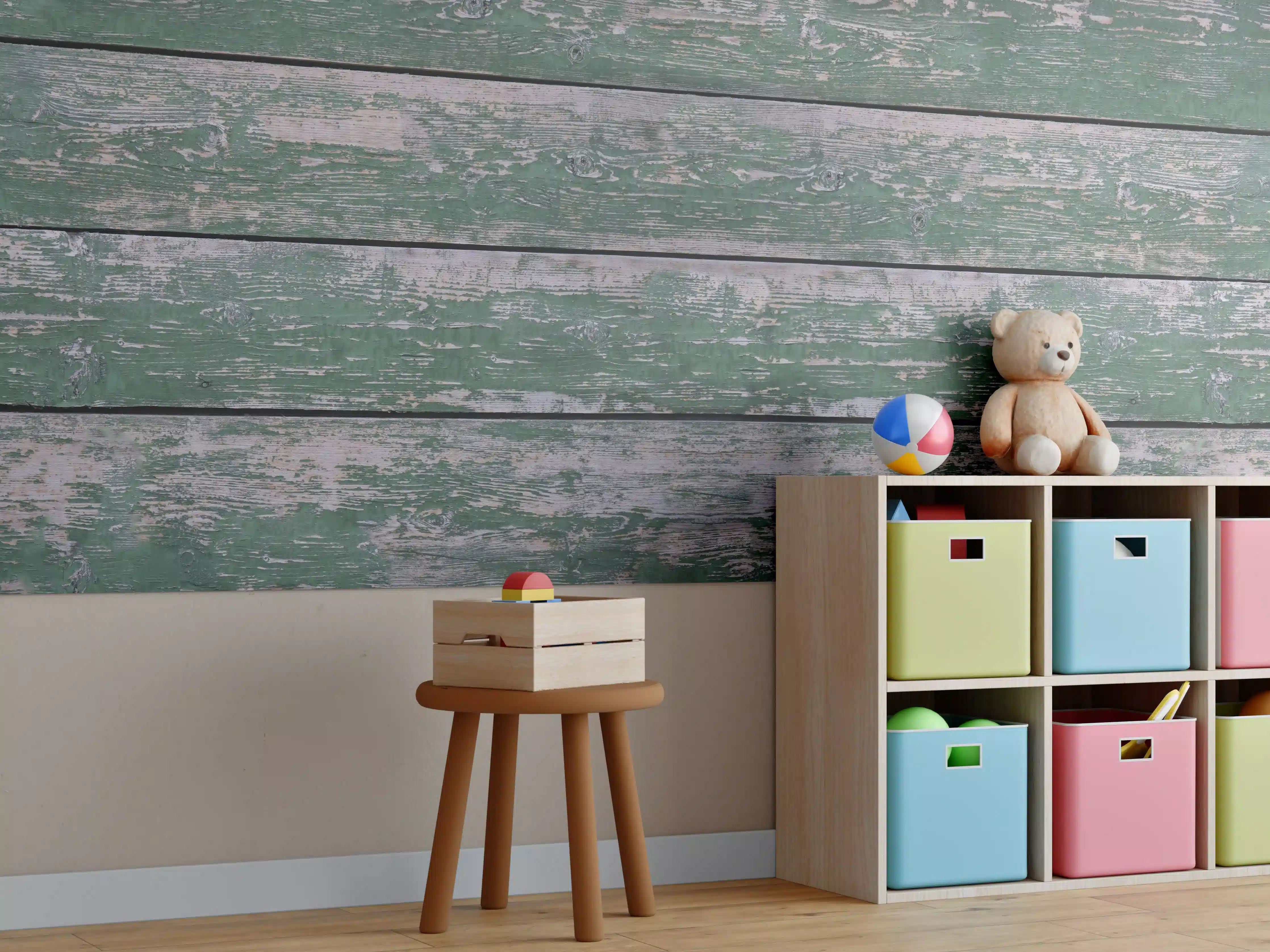 Kinderzimmer Wandgestaltung - Alte grünliche Holztextur