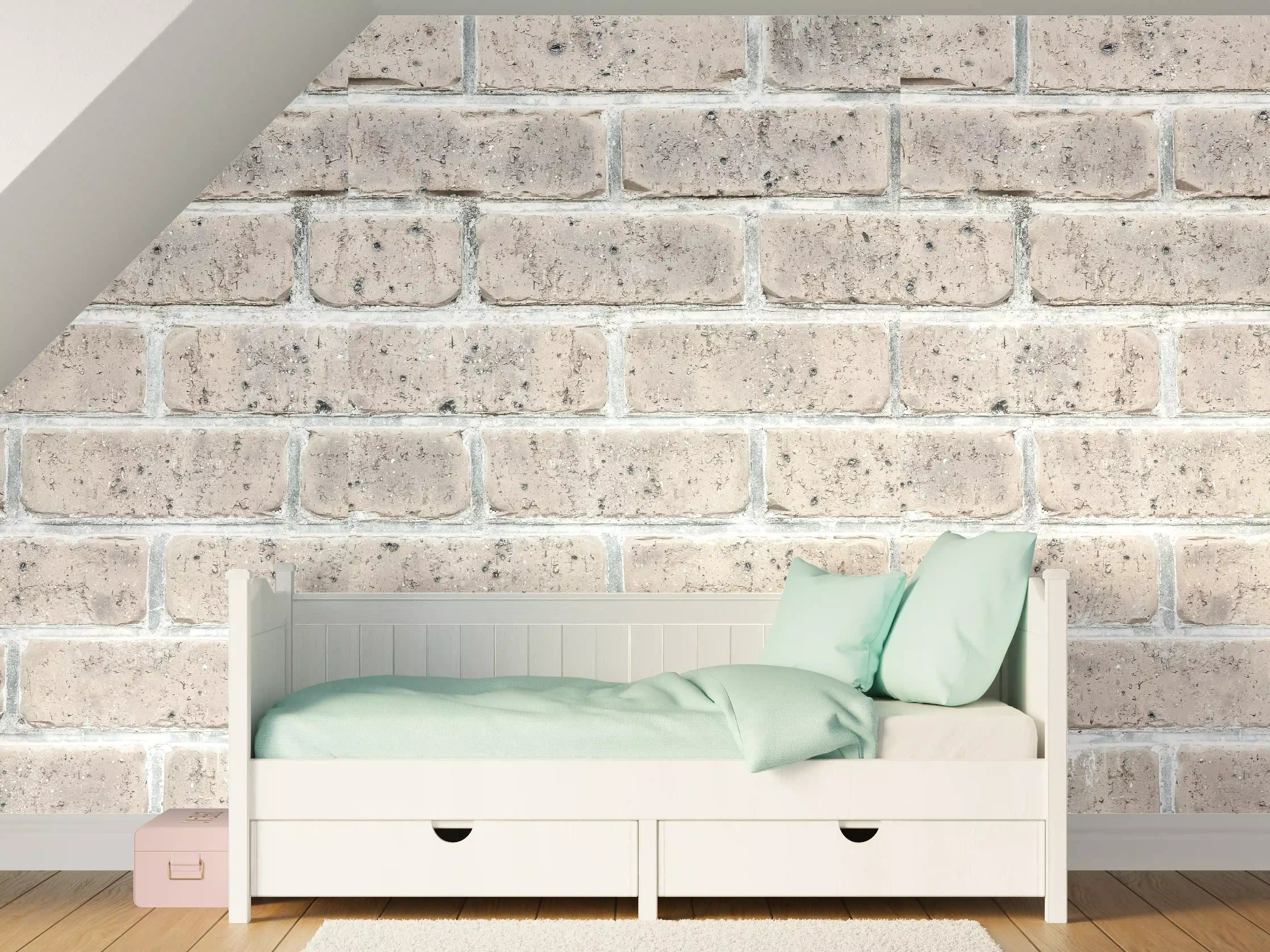 Kinderzimmer Wandgestaltung - Alte weiße Vintage Backsteinmauer