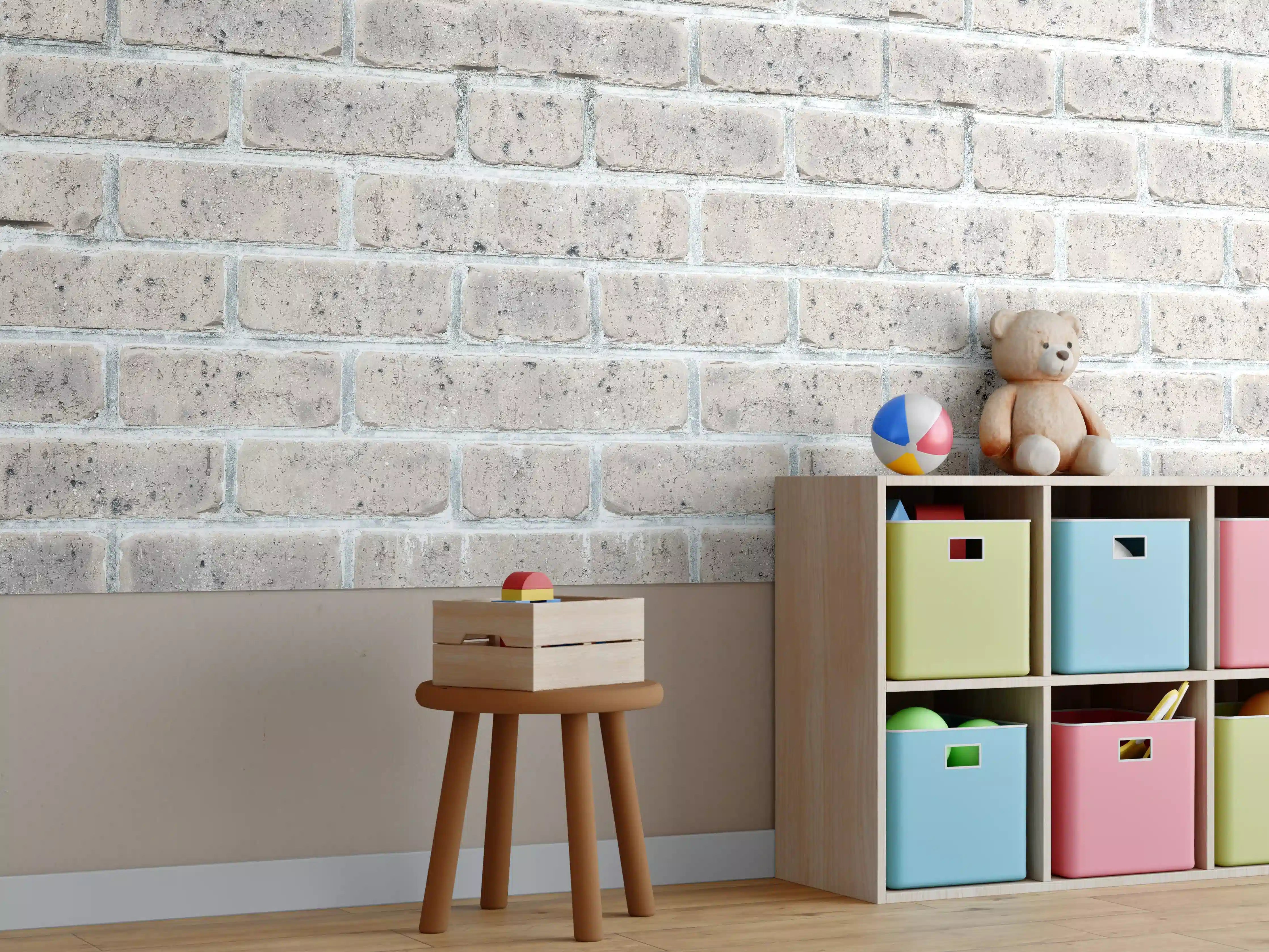 Kinderzimmer Wandgestaltung - Alte weiße Vintage Backsteinmauer