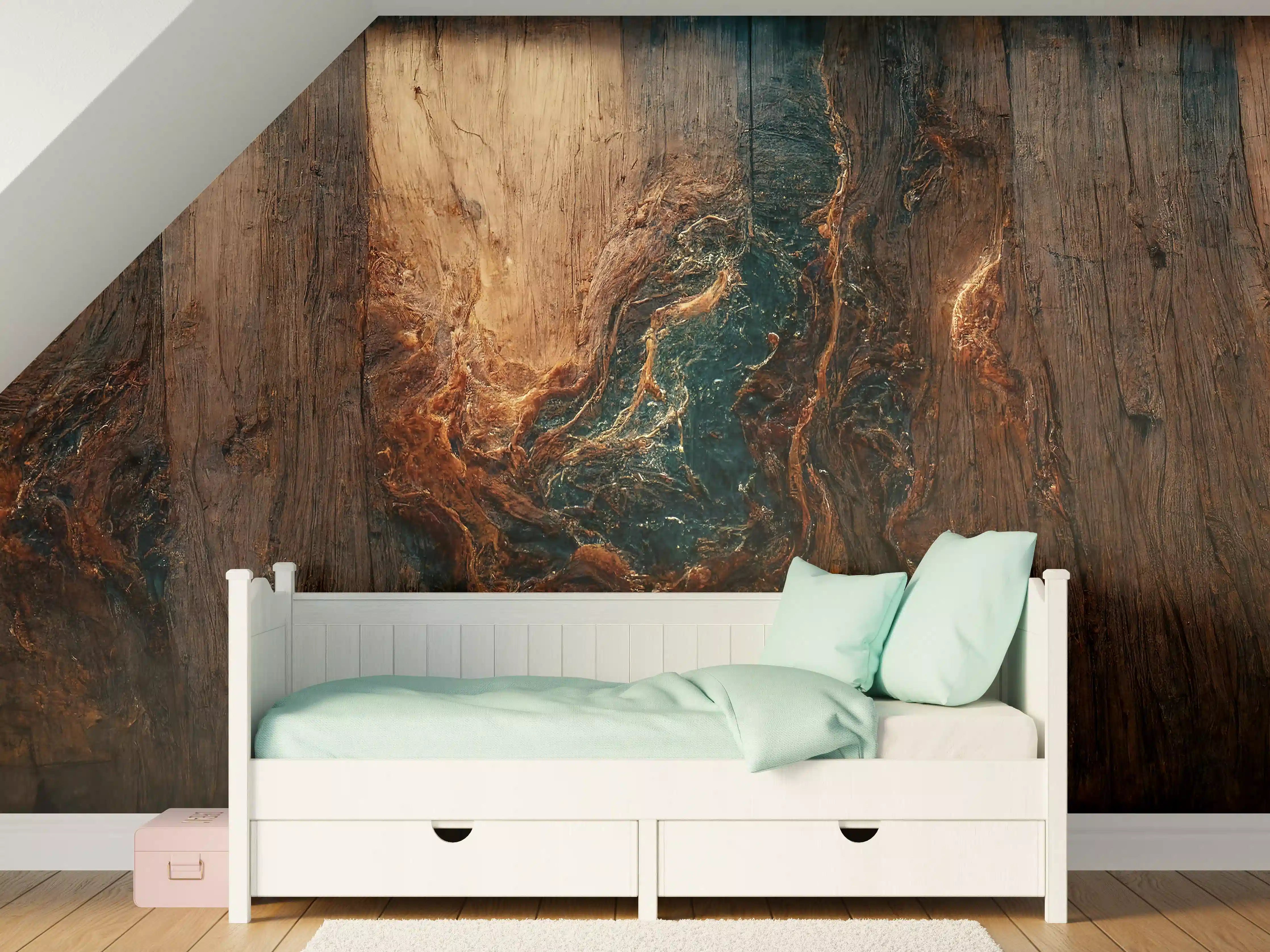 Kinderzimmer Wandgestaltung - Alter Holzhintergrund mit blauem Harz