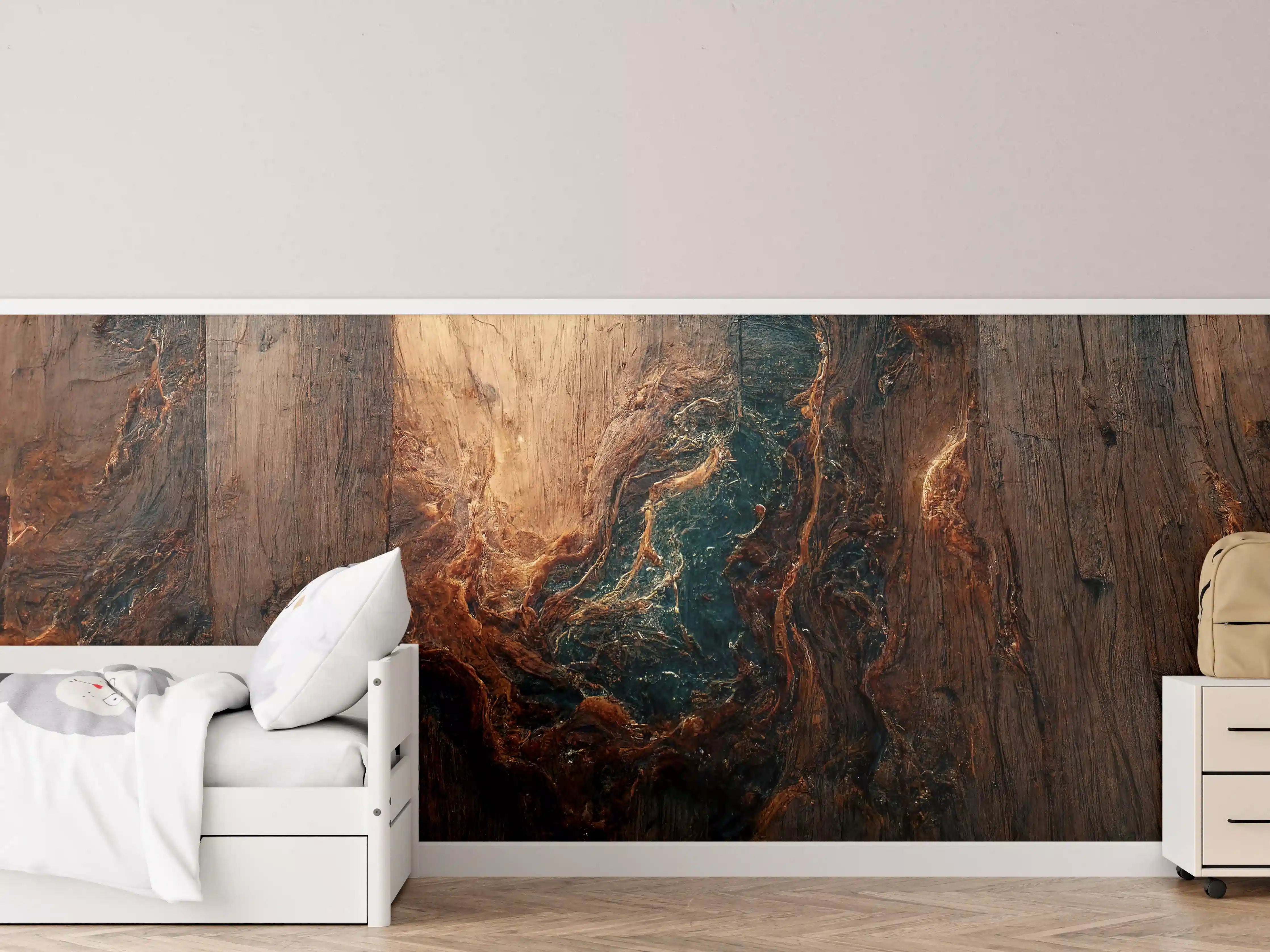 Kinderzimmer Wandgestaltung - Alter Holzhintergrund mit blauem Harz