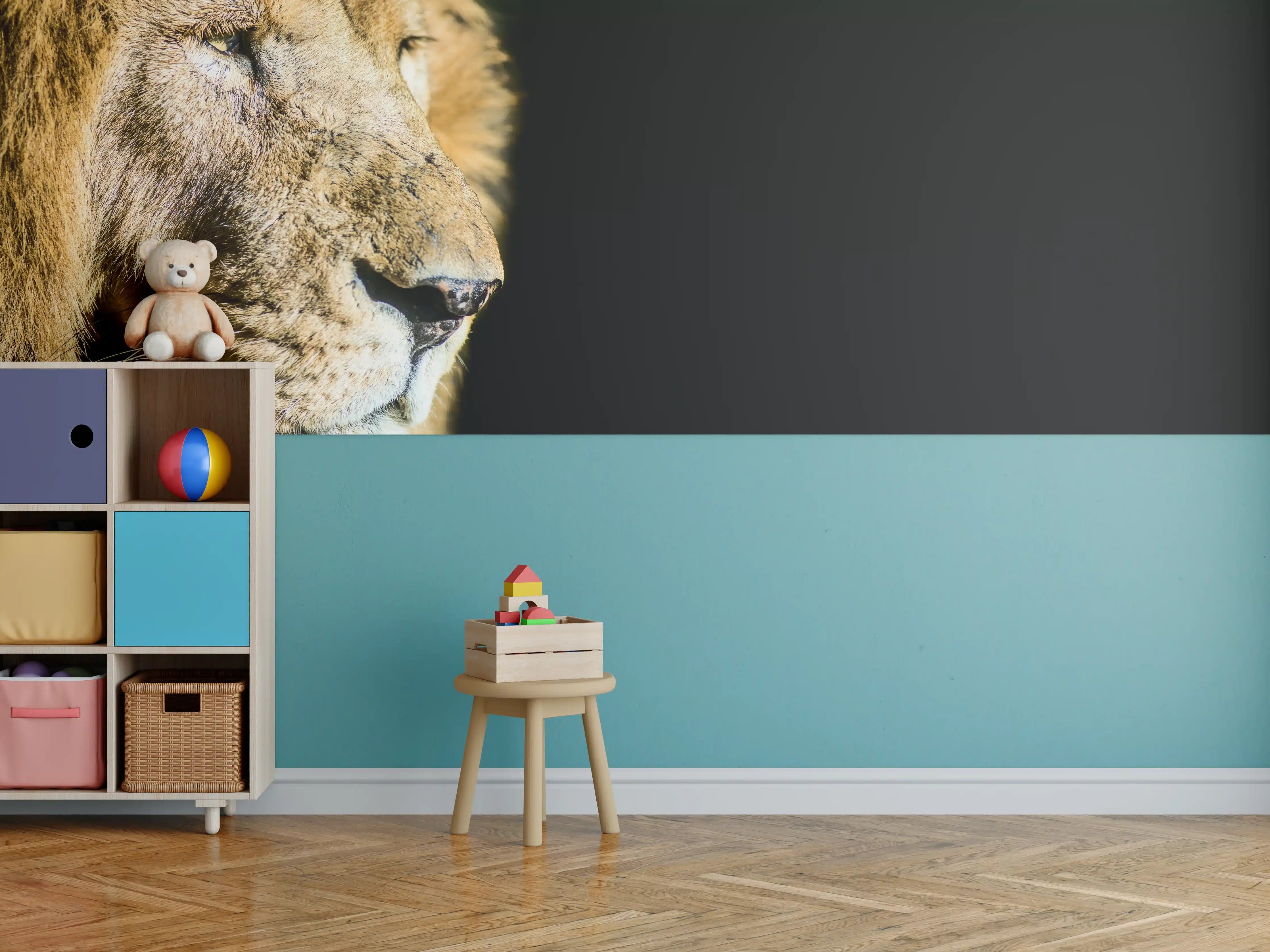 Kinderzimmer Wandgestaltung - Alter Löwe auf schwarzem Hintergrund