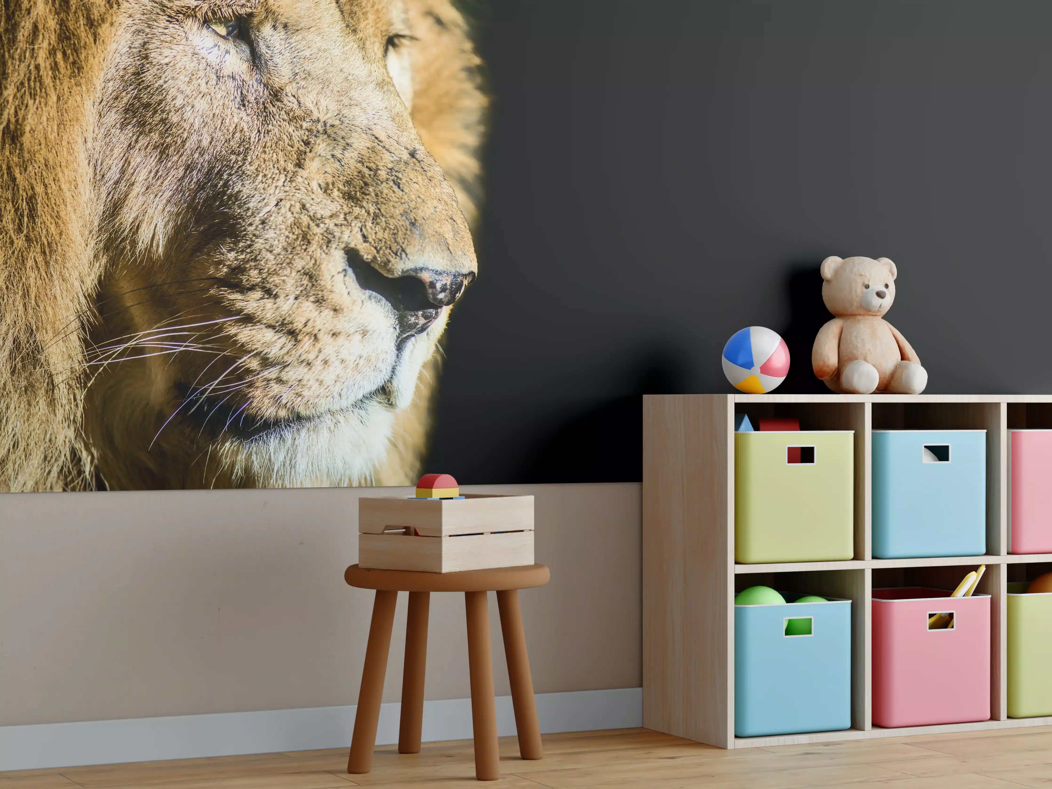 Kinderzimmer Wandgestaltung - Alter Löwe auf schwarzem Hintergrund