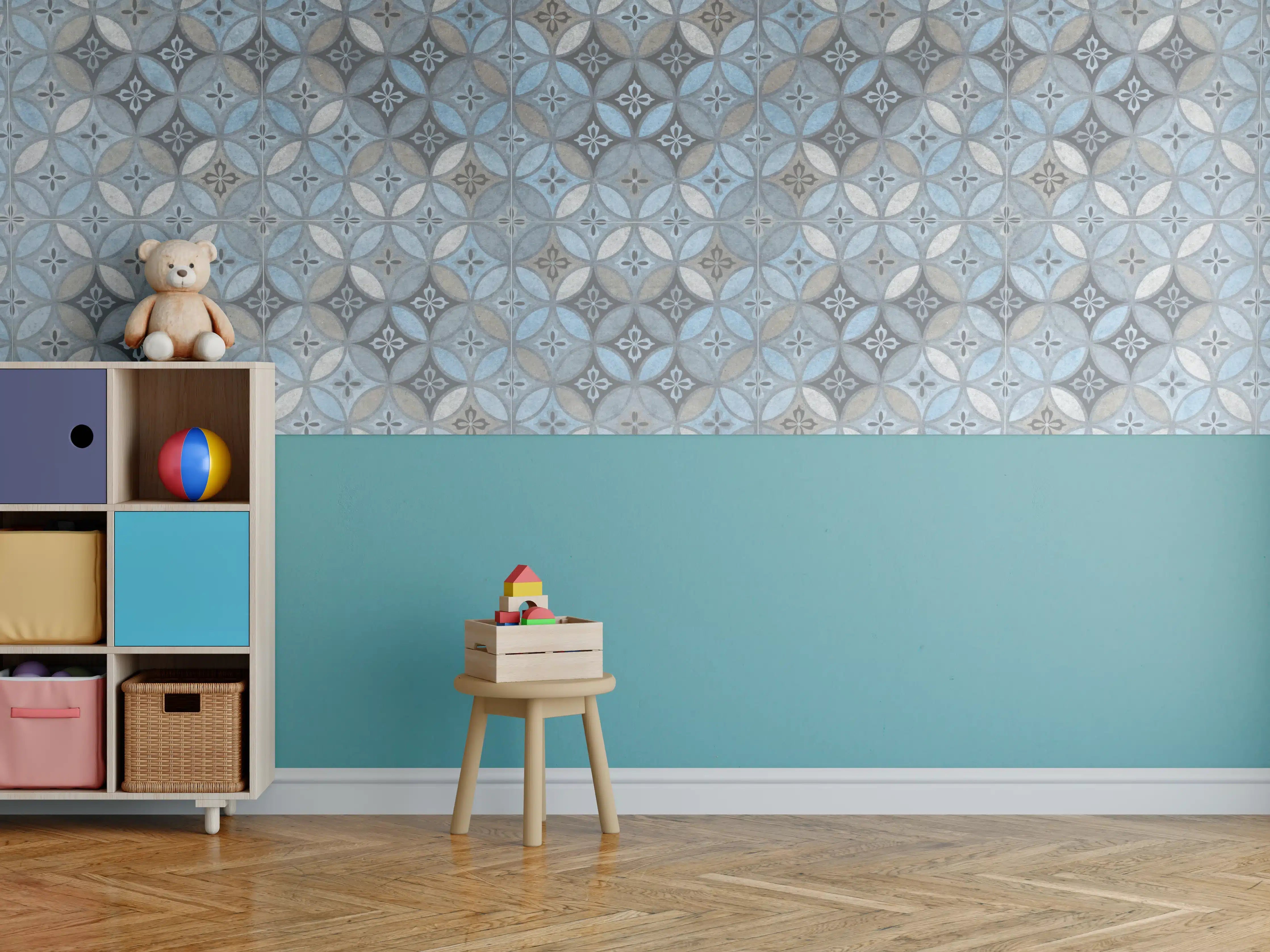 Kinderzimmer Wandgestaltung - Altes Buntes Patchwork Mosaik Motiv