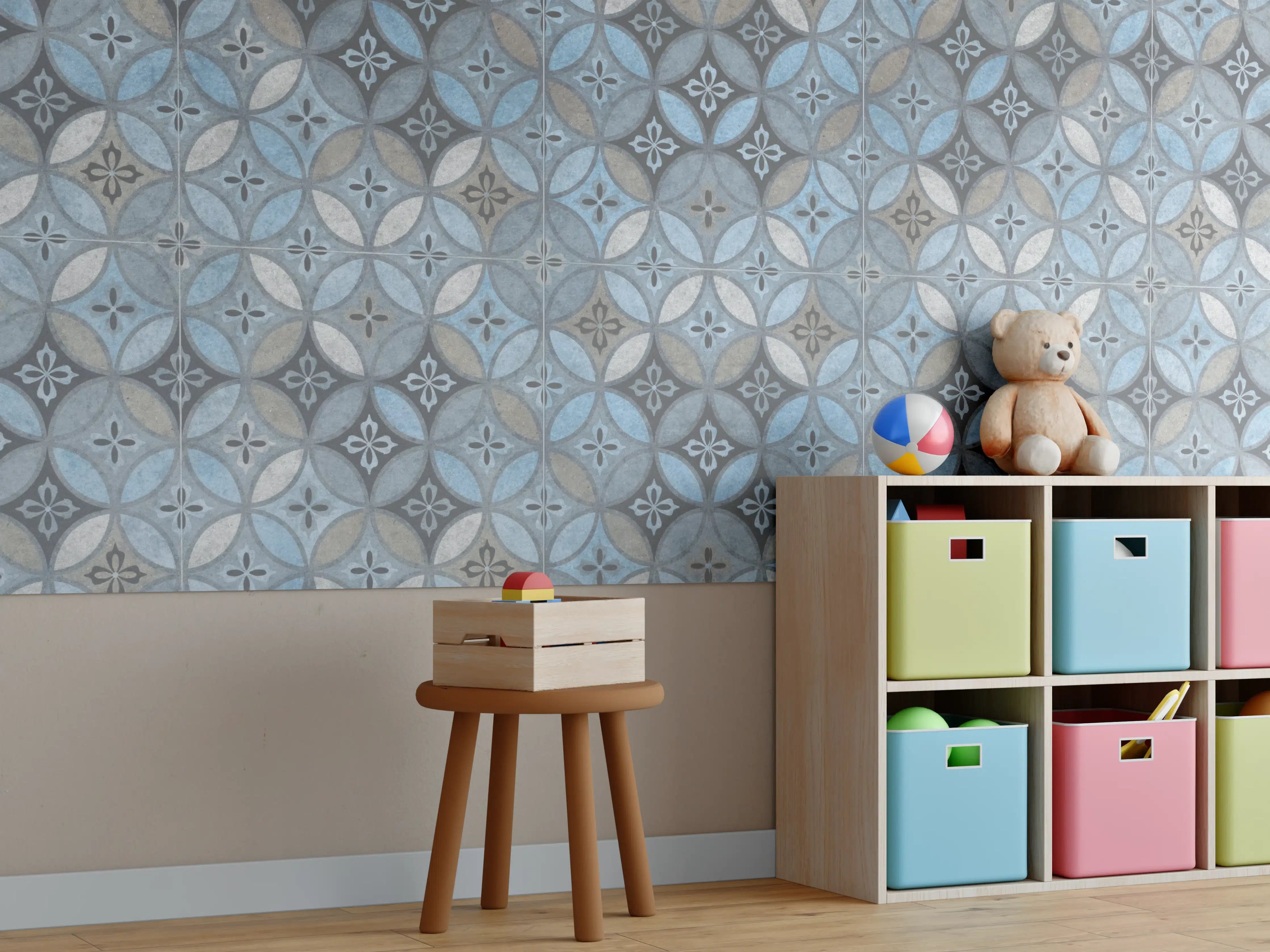 Kinderzimmer Wandgestaltung - Altes Buntes Patchwork Mosaik Motiv