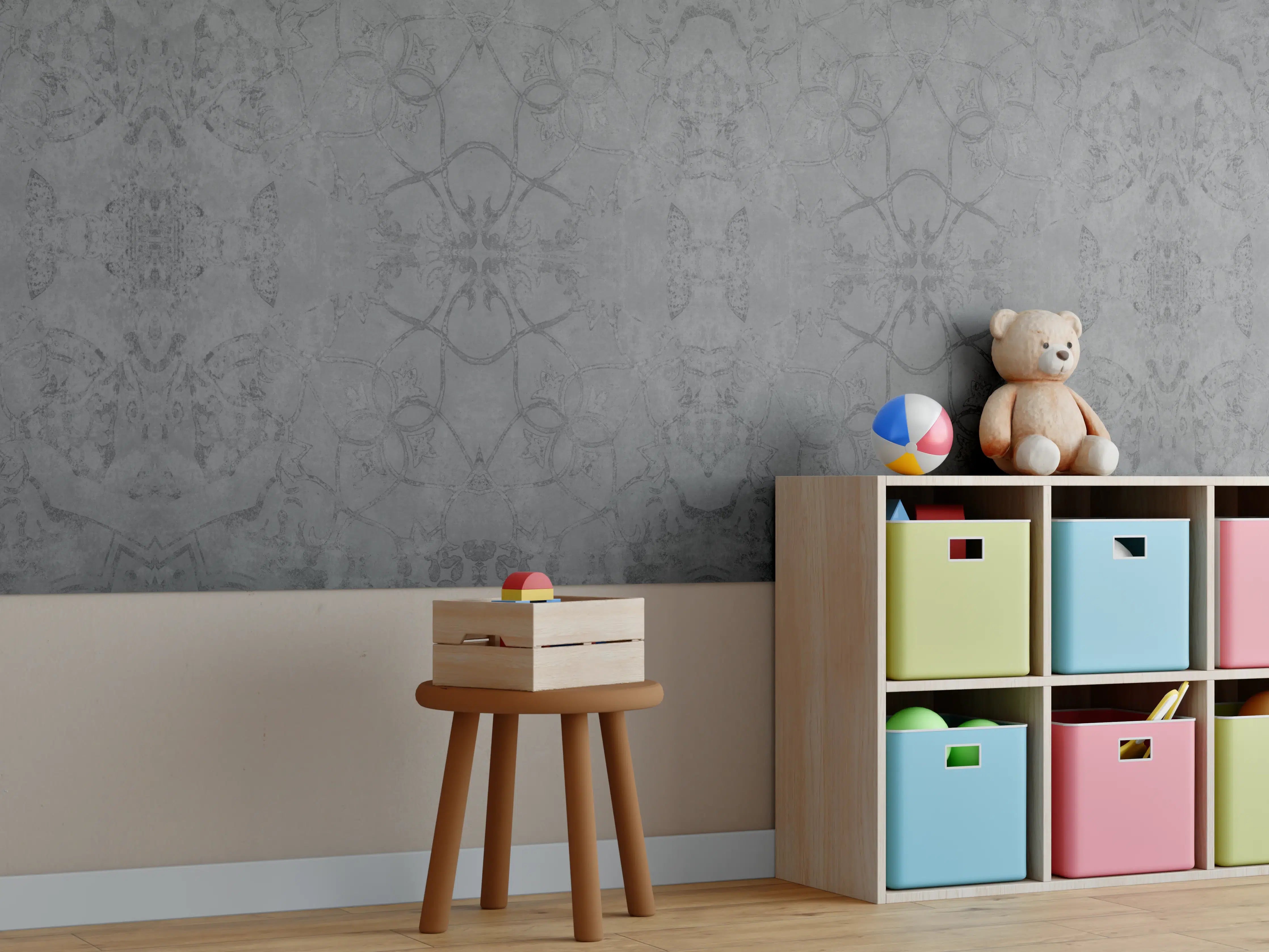 Kinderzimmer Wandgestaltung - Altes anthrazitgraues Vintage Muster