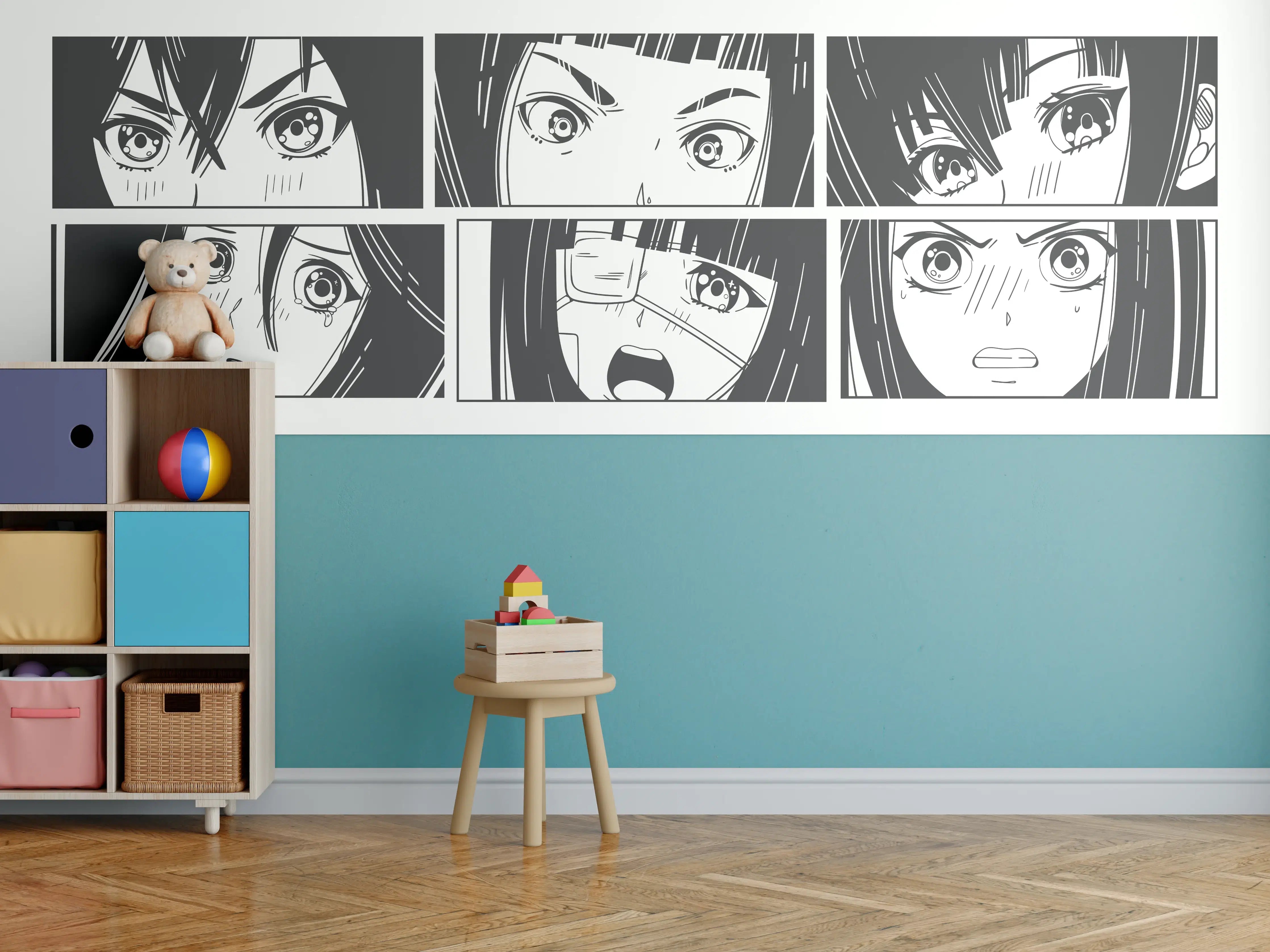 Kinderzimmer Wandgestaltung - Anime-Charaktere in Schwarz-Weiß-Optik