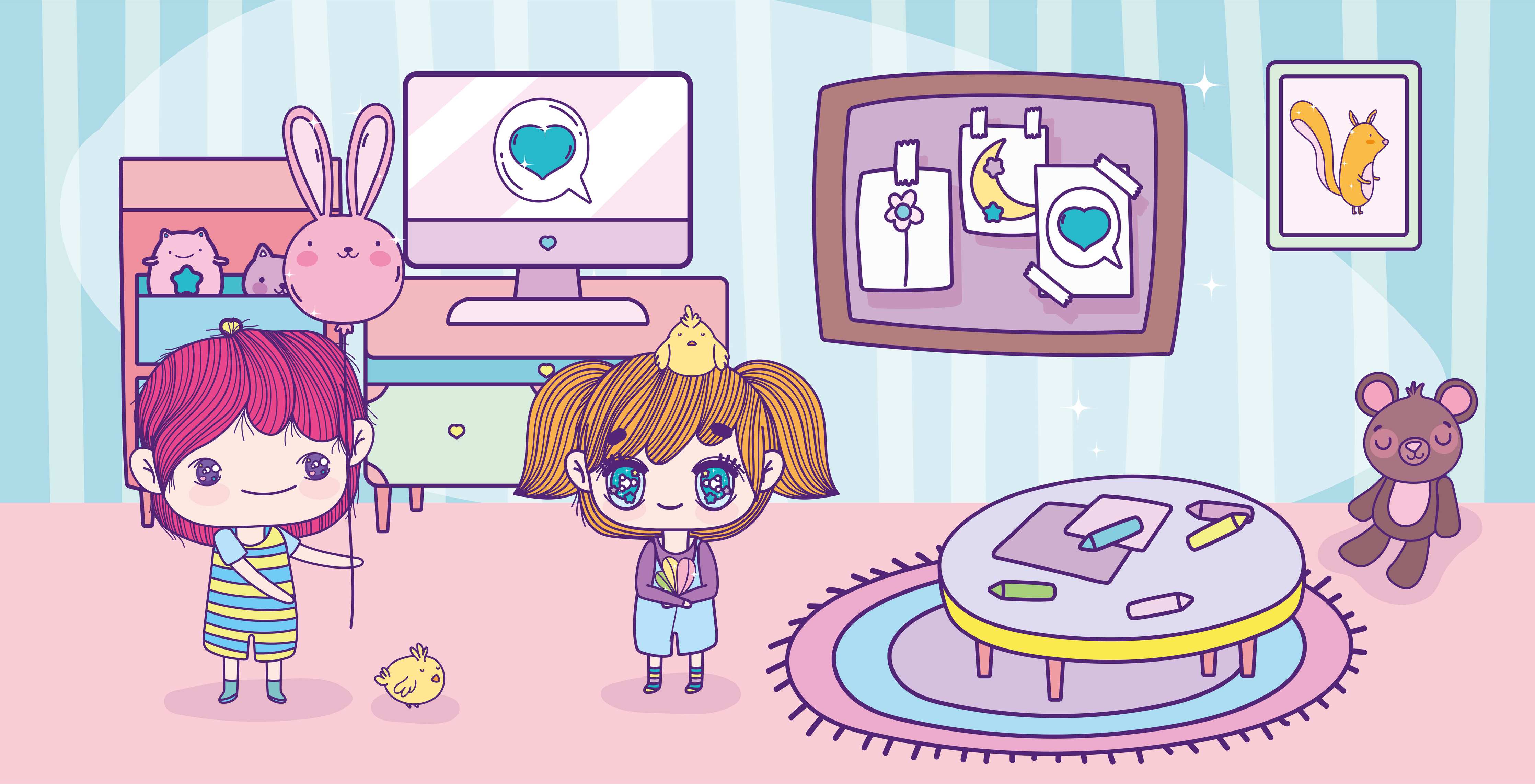 Kinderzimmer Wandgestaltung-Anime-Kinder Zuhause Illustration