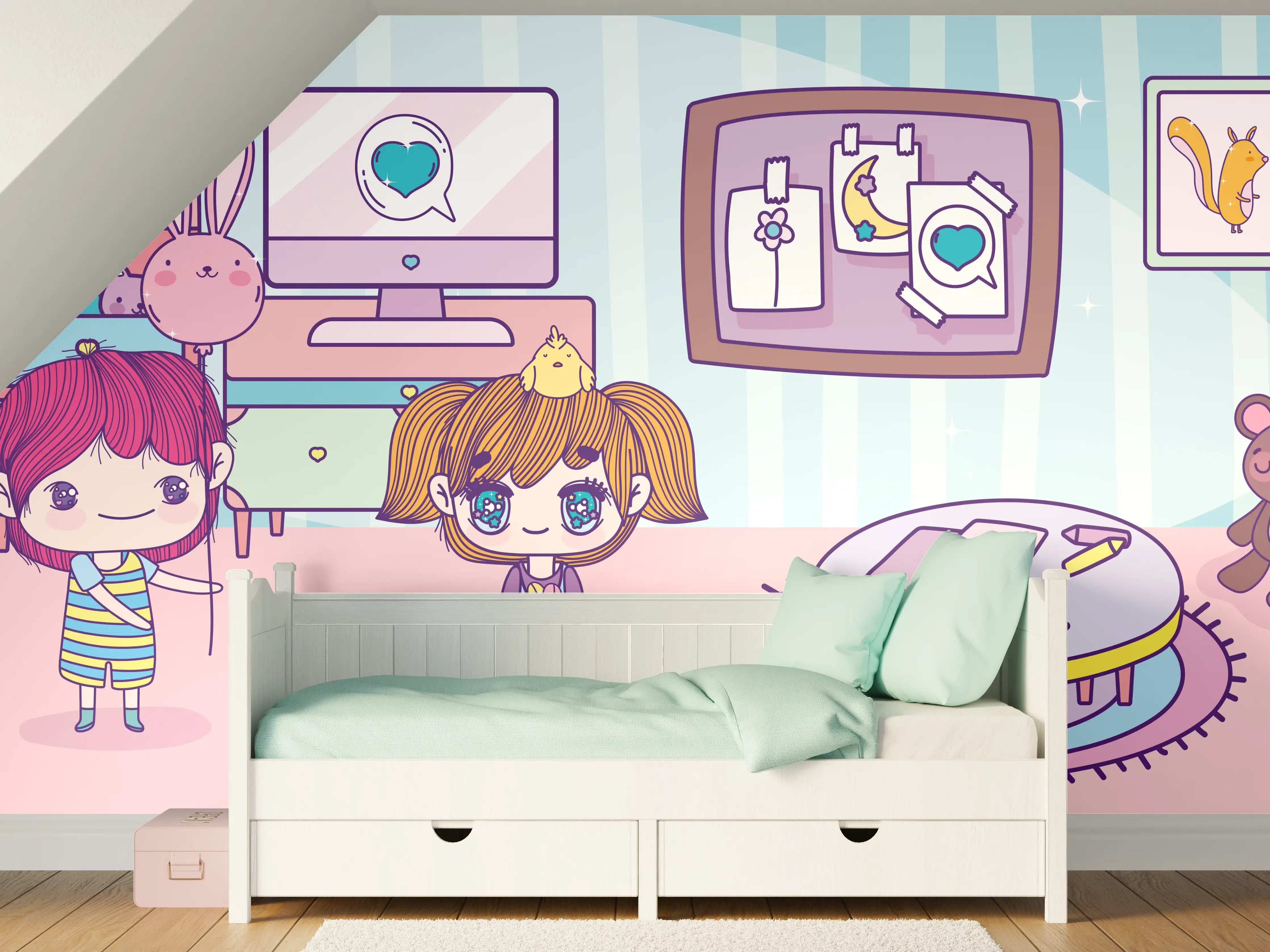 Kinderzimmer Wandgestaltung - Anime-Kinder Zuhause Illustration