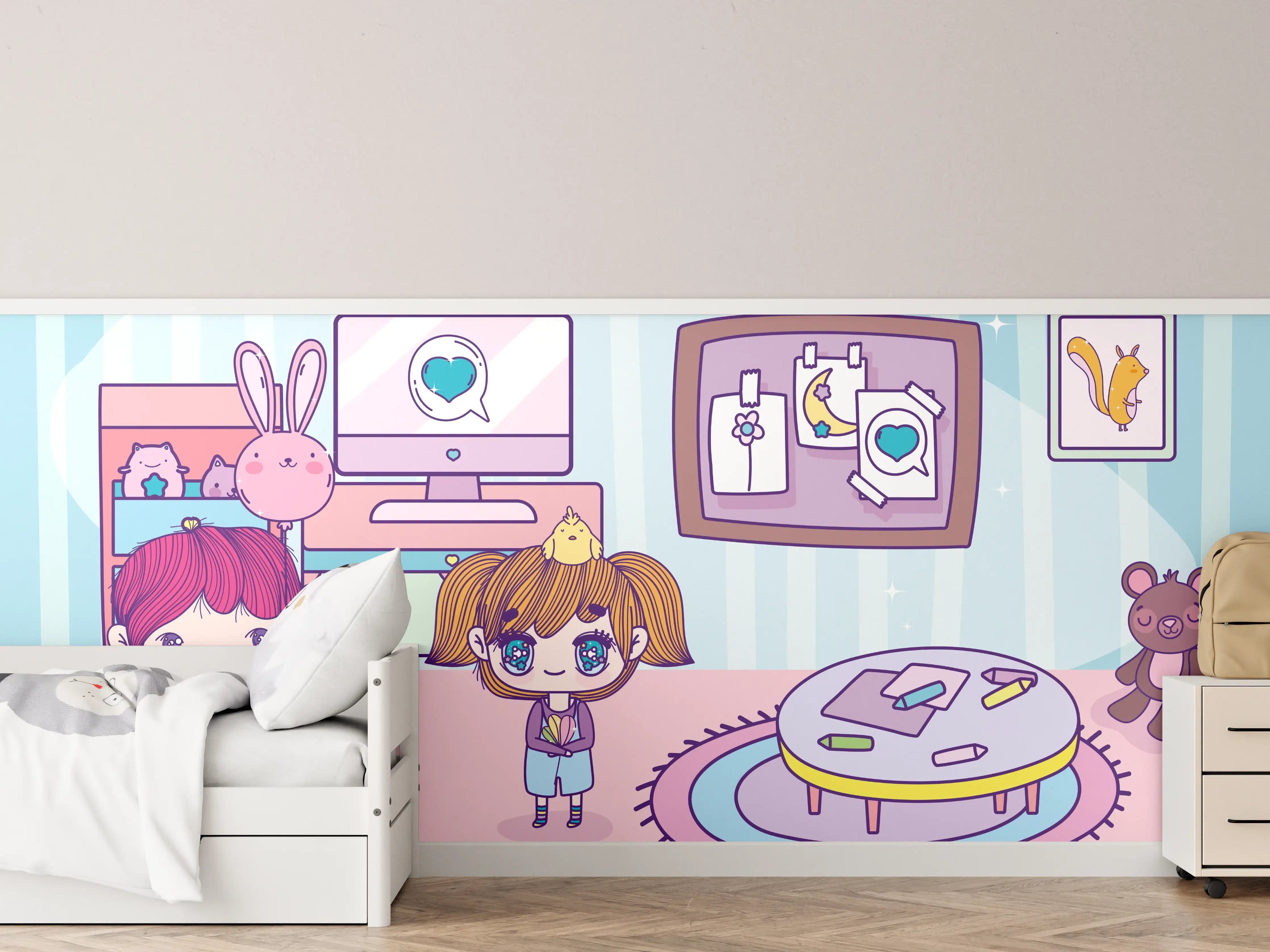 Kinderzimmer Wandgestaltung - Anime-Kinder Zuhause Illustration