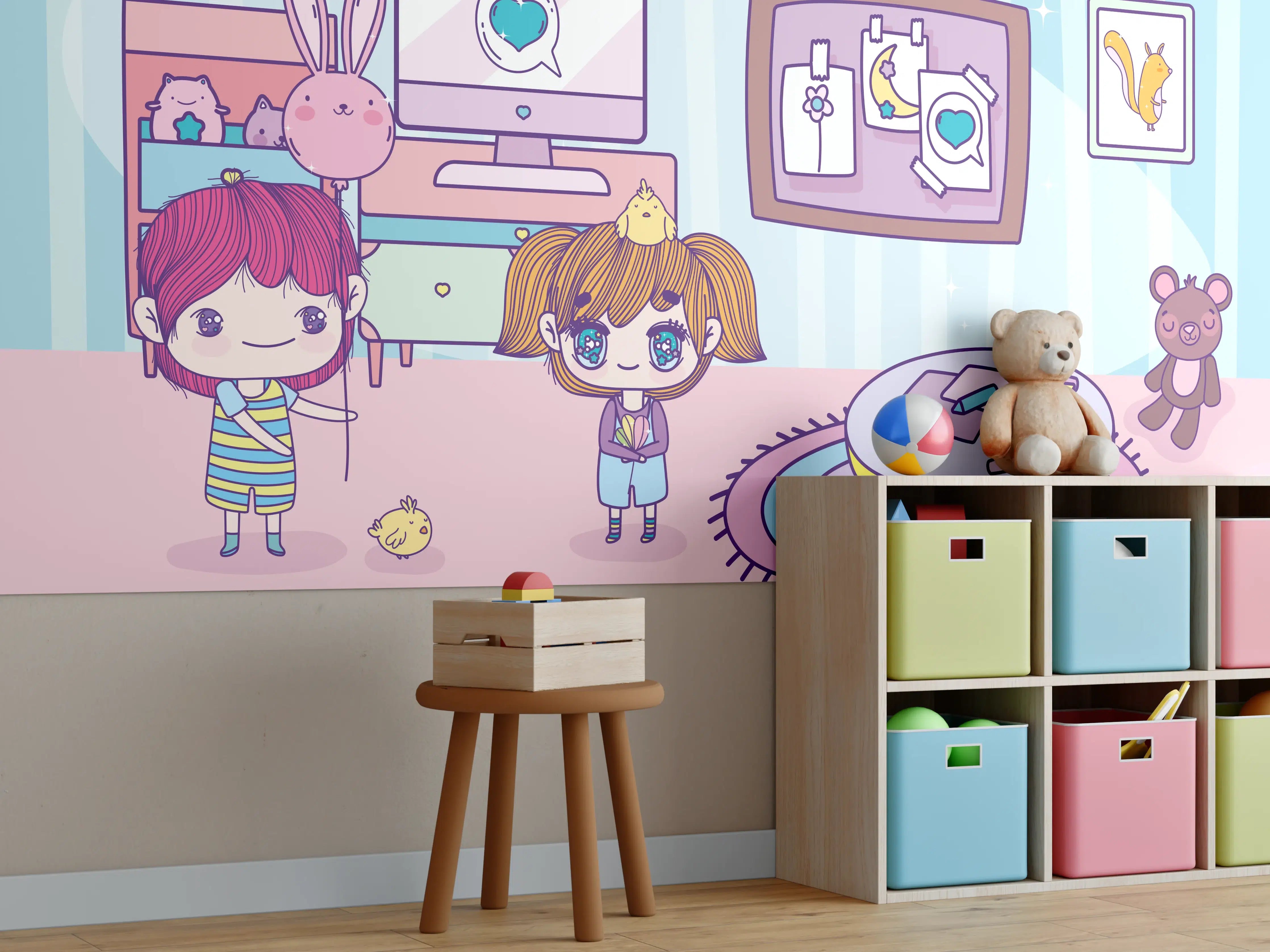 Kinderzimmer Wandgestaltung - Anime-Kinder Zuhause Illustration