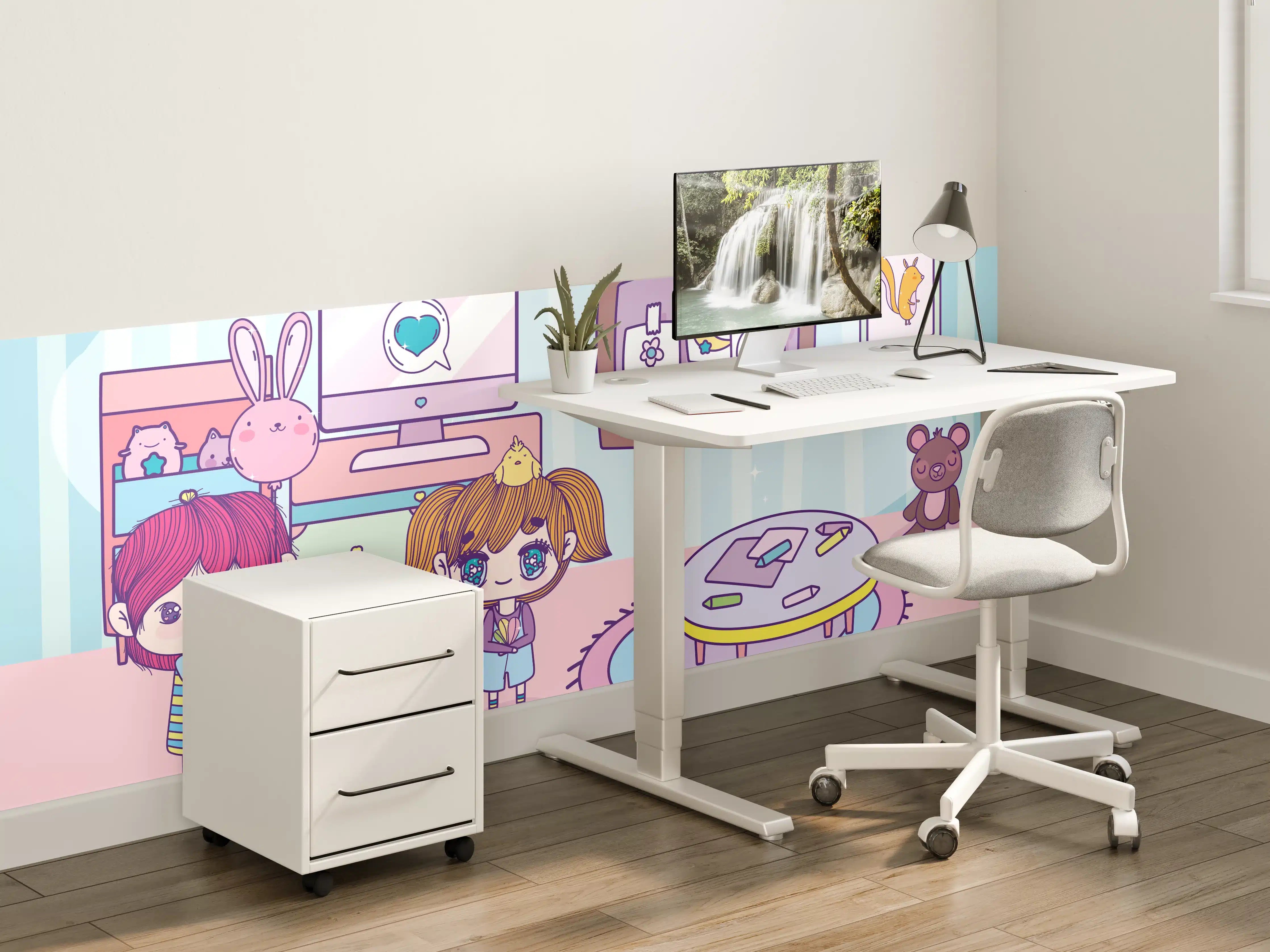 Kinderzimmer Wandgestaltung - Anime-Kinder Zuhause Illustration