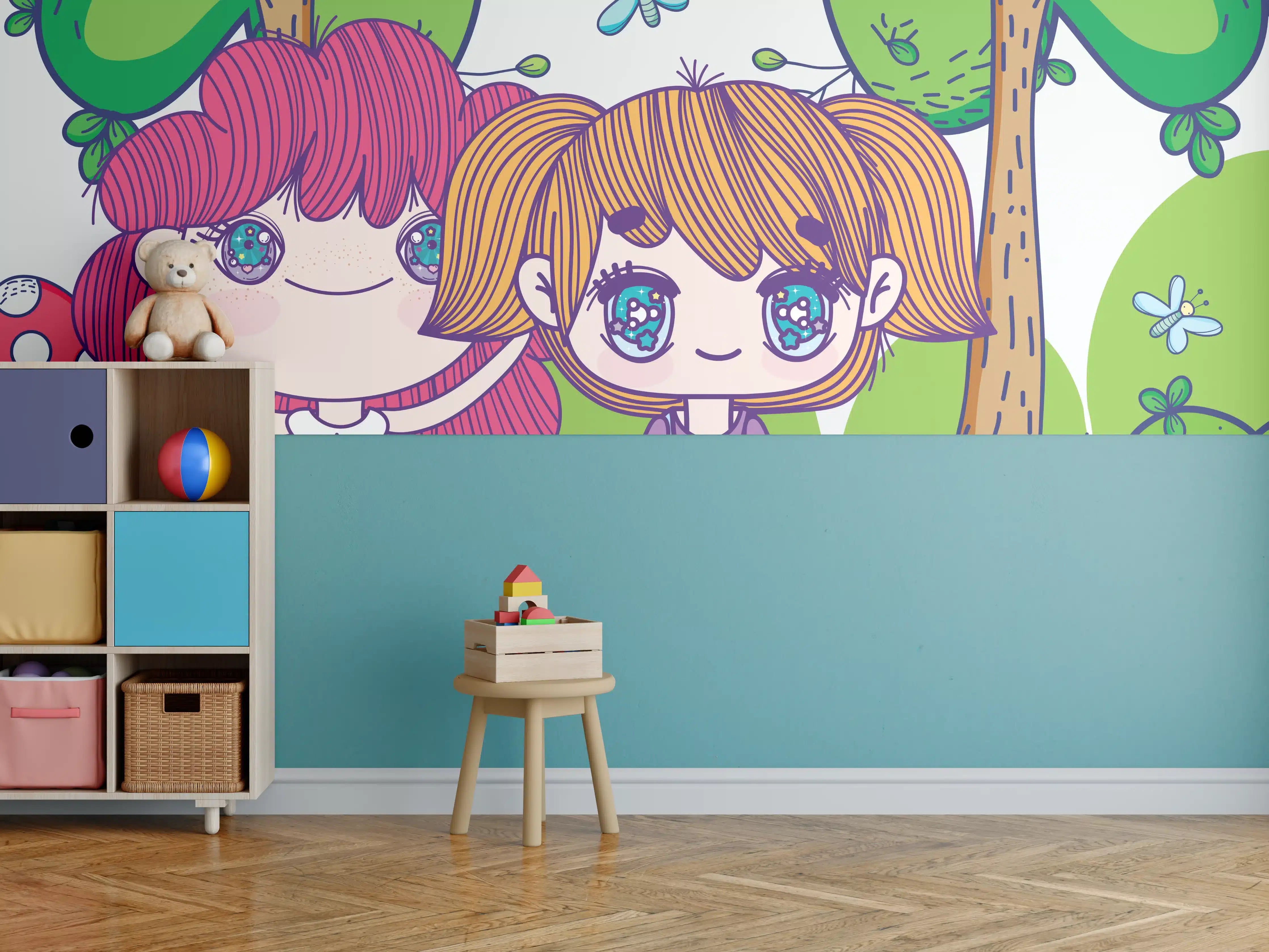Kinderzimmer Wandgestaltung - Anime-Mädchen im Zauberwald