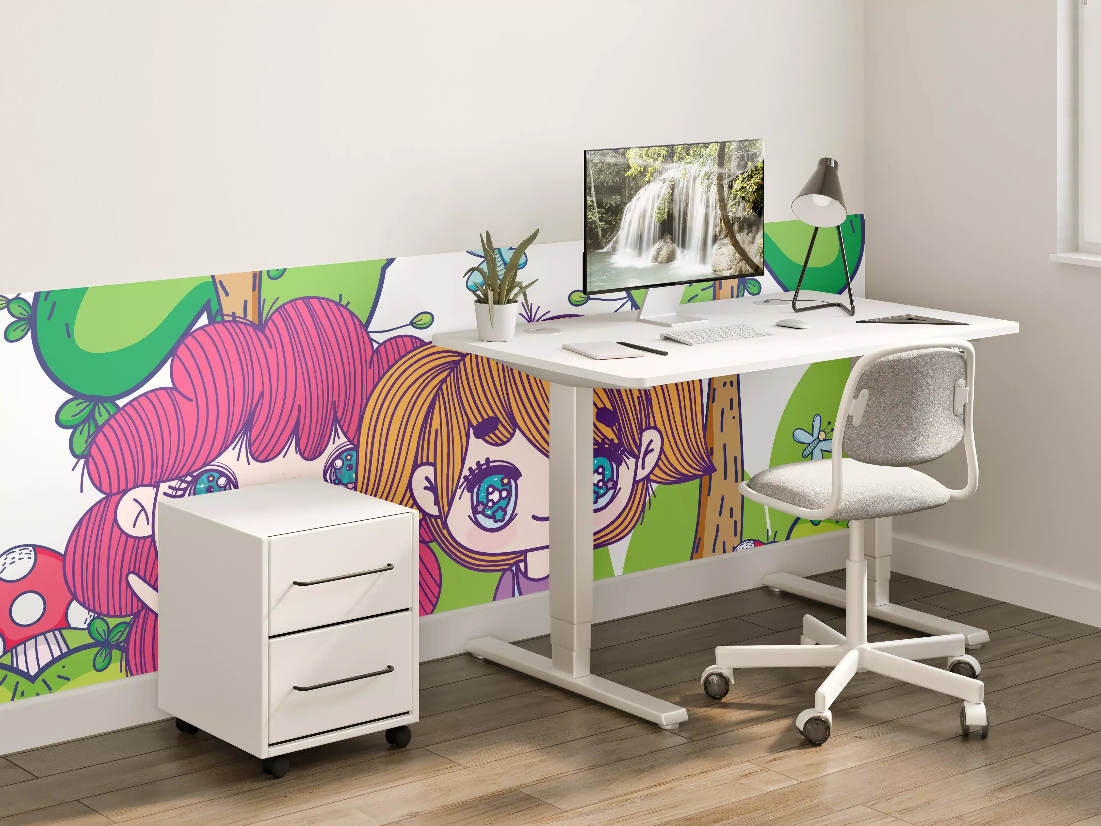 Kinderzimmer Wandgestaltung - Anime-Mädchen im Zauberwald