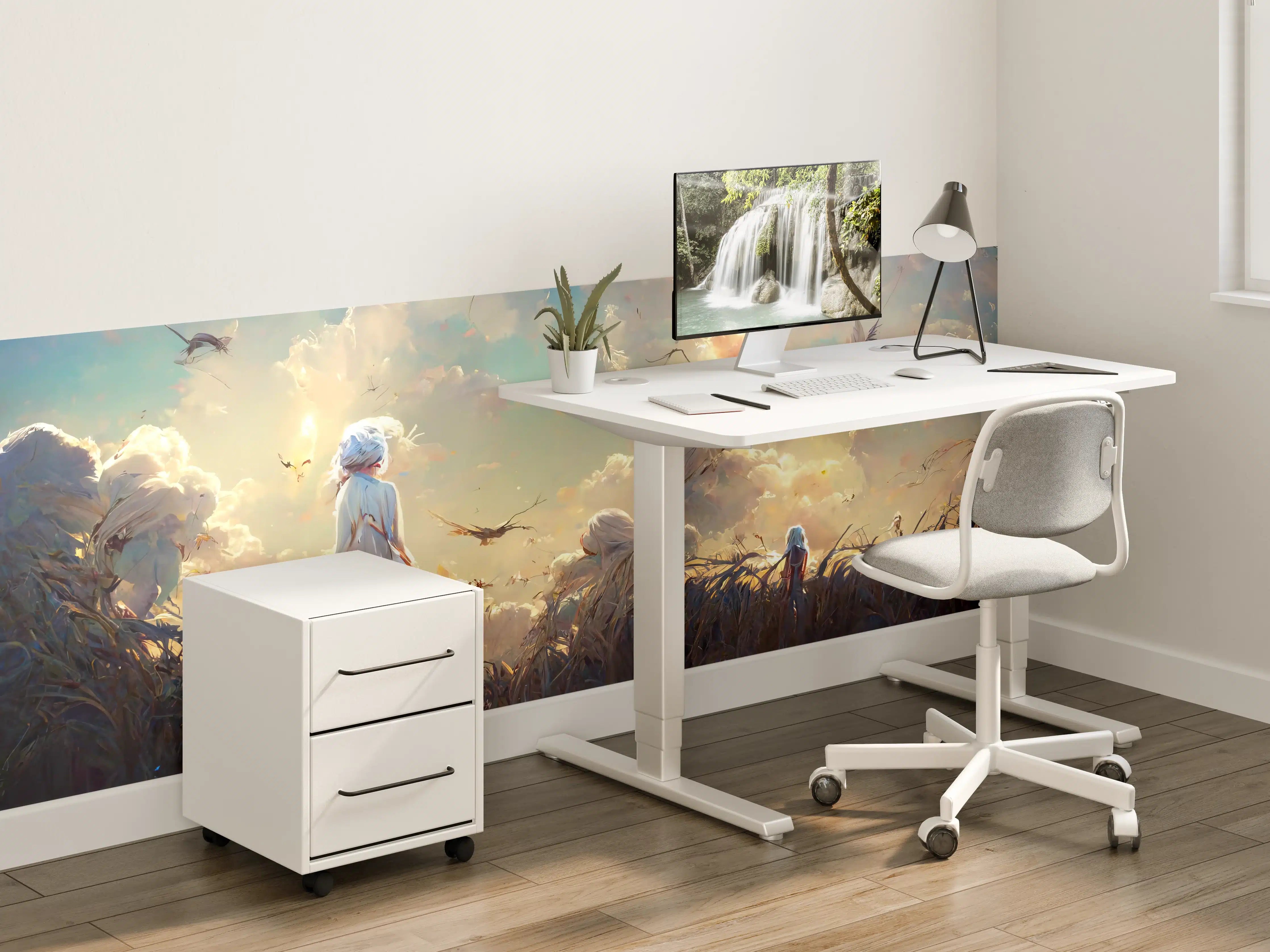 Kinderzimmer Wandgestaltung - Animierte Figuren bei Sonnenuntergang