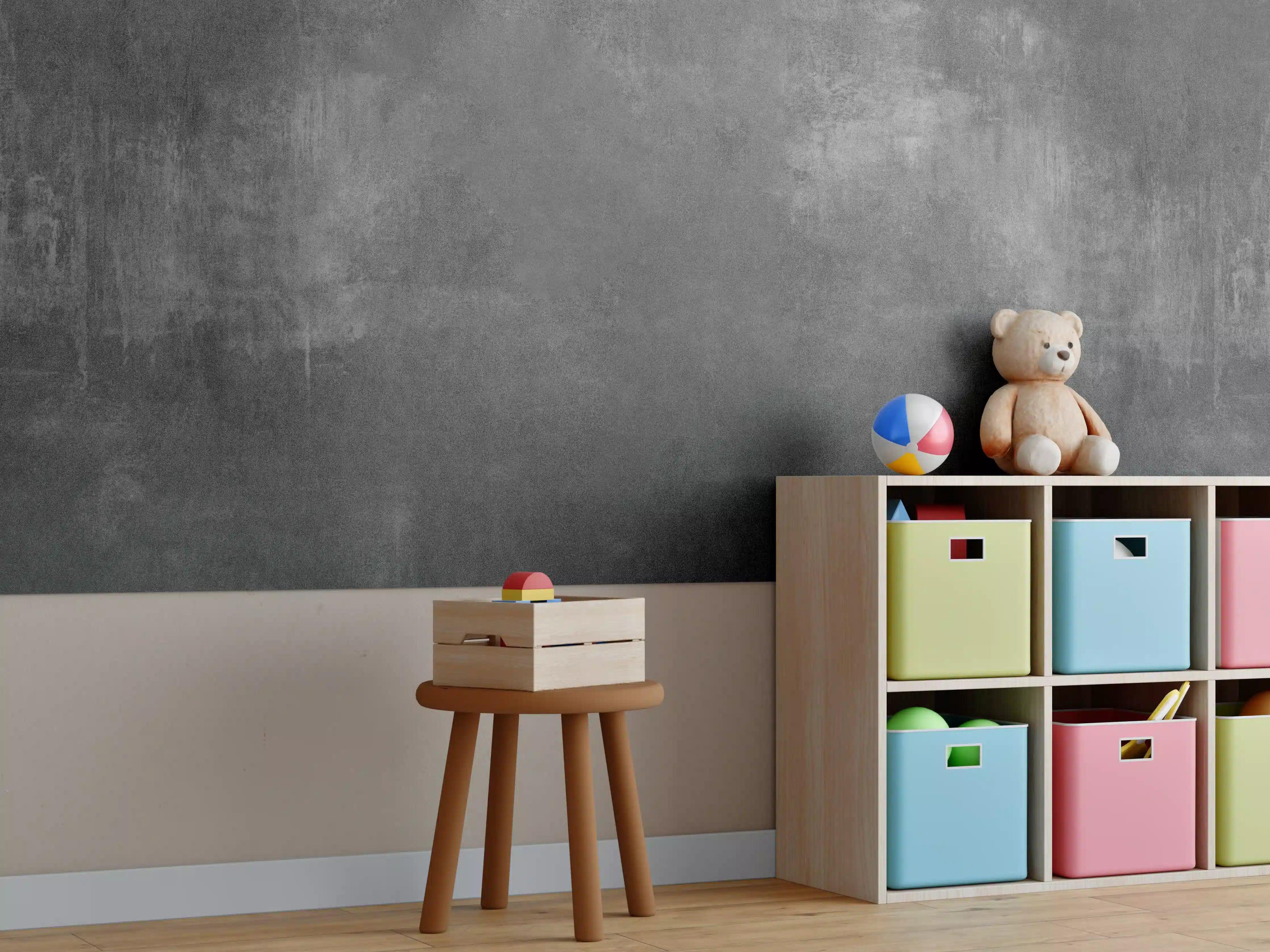 Kinderzimmer Wandgestaltung - Anthrazit Beton Textur