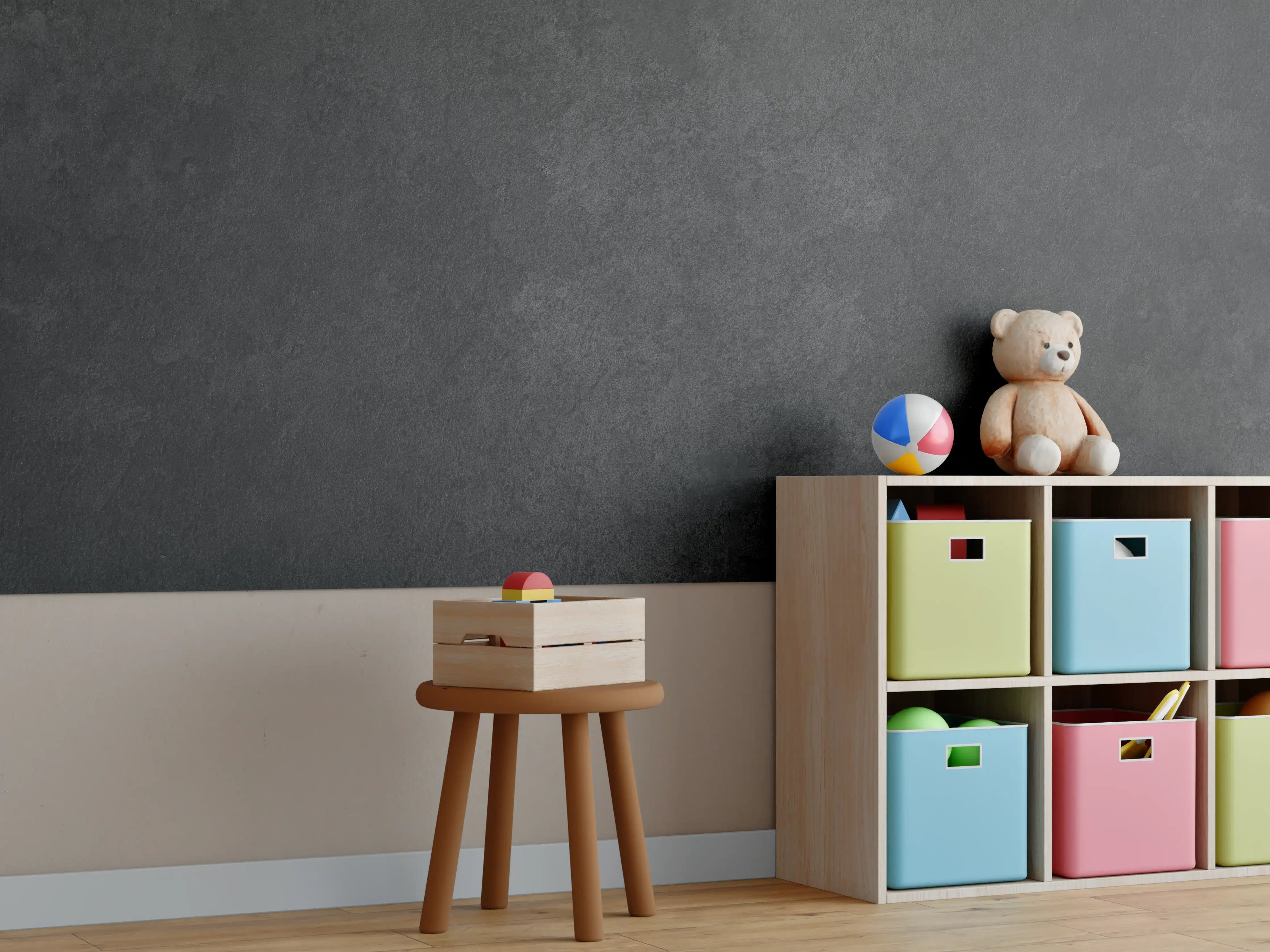 Kinderzimmer Wandgestaltung - Anthrazit Betonstruktur