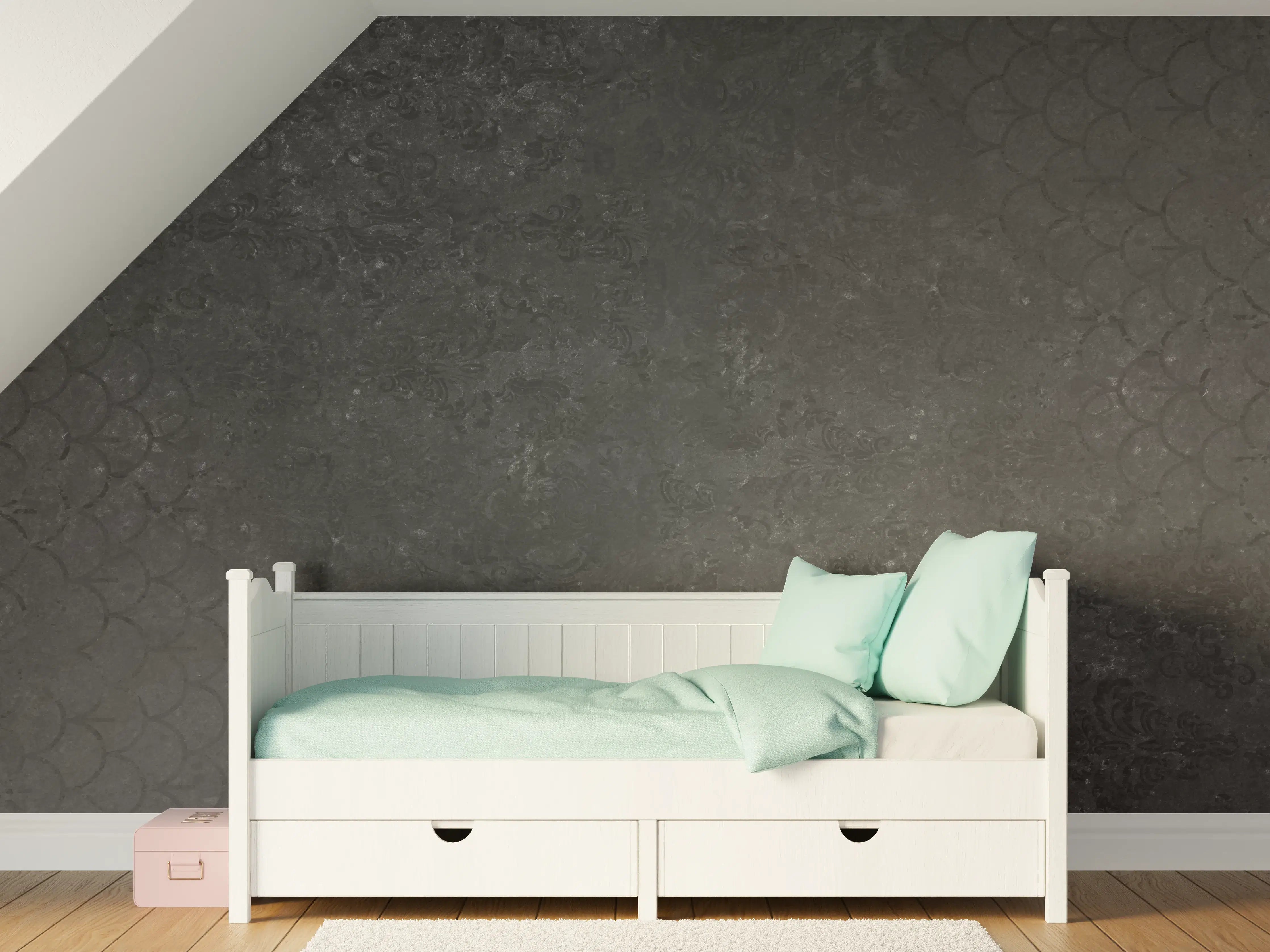 Kinderzimmer Wandgestaltung - Anthrazit Patchwork Fliesentextur