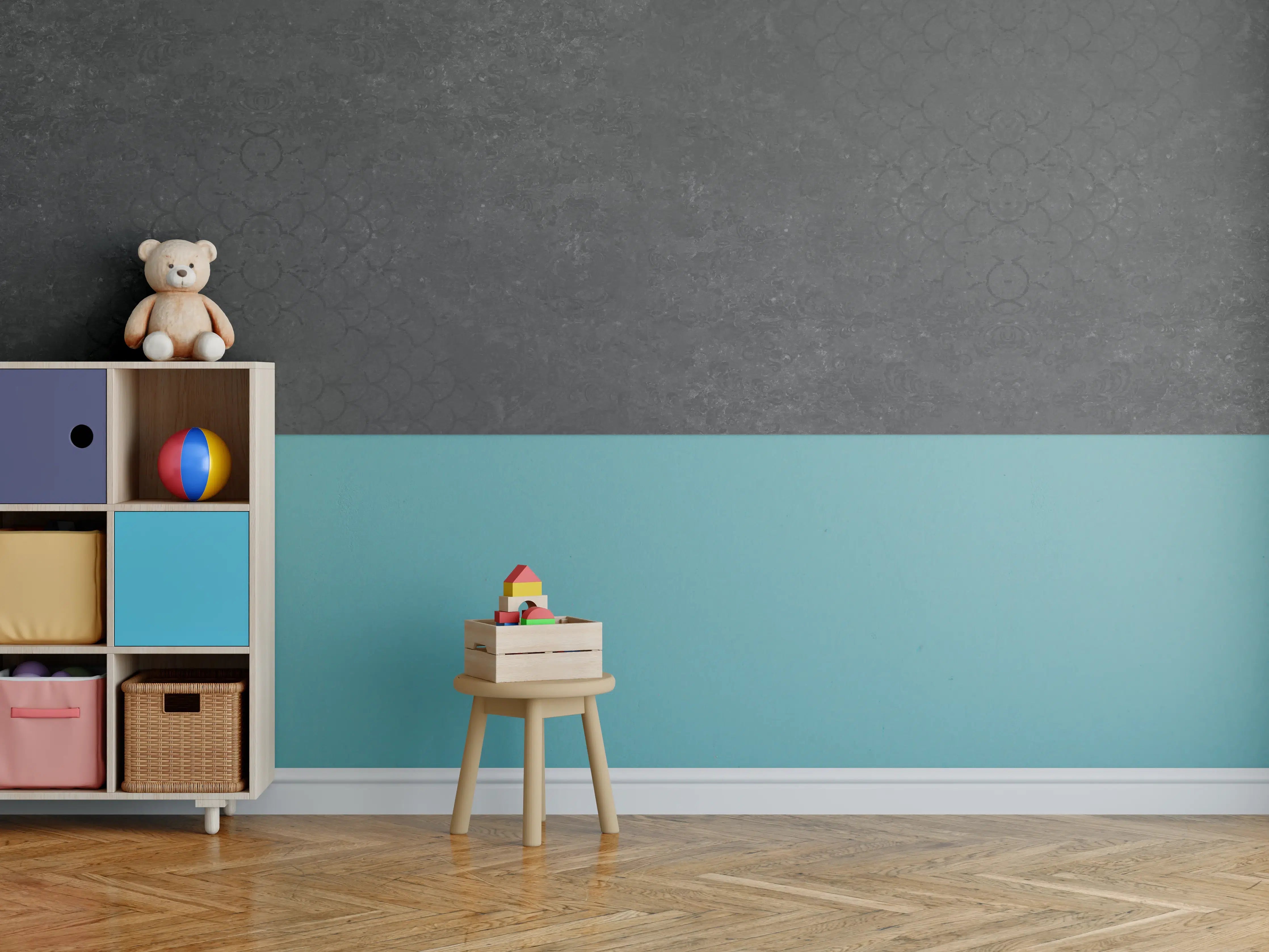 Kinderzimmer Wandgestaltung - Anthrazit Patchwork Fliesentextur