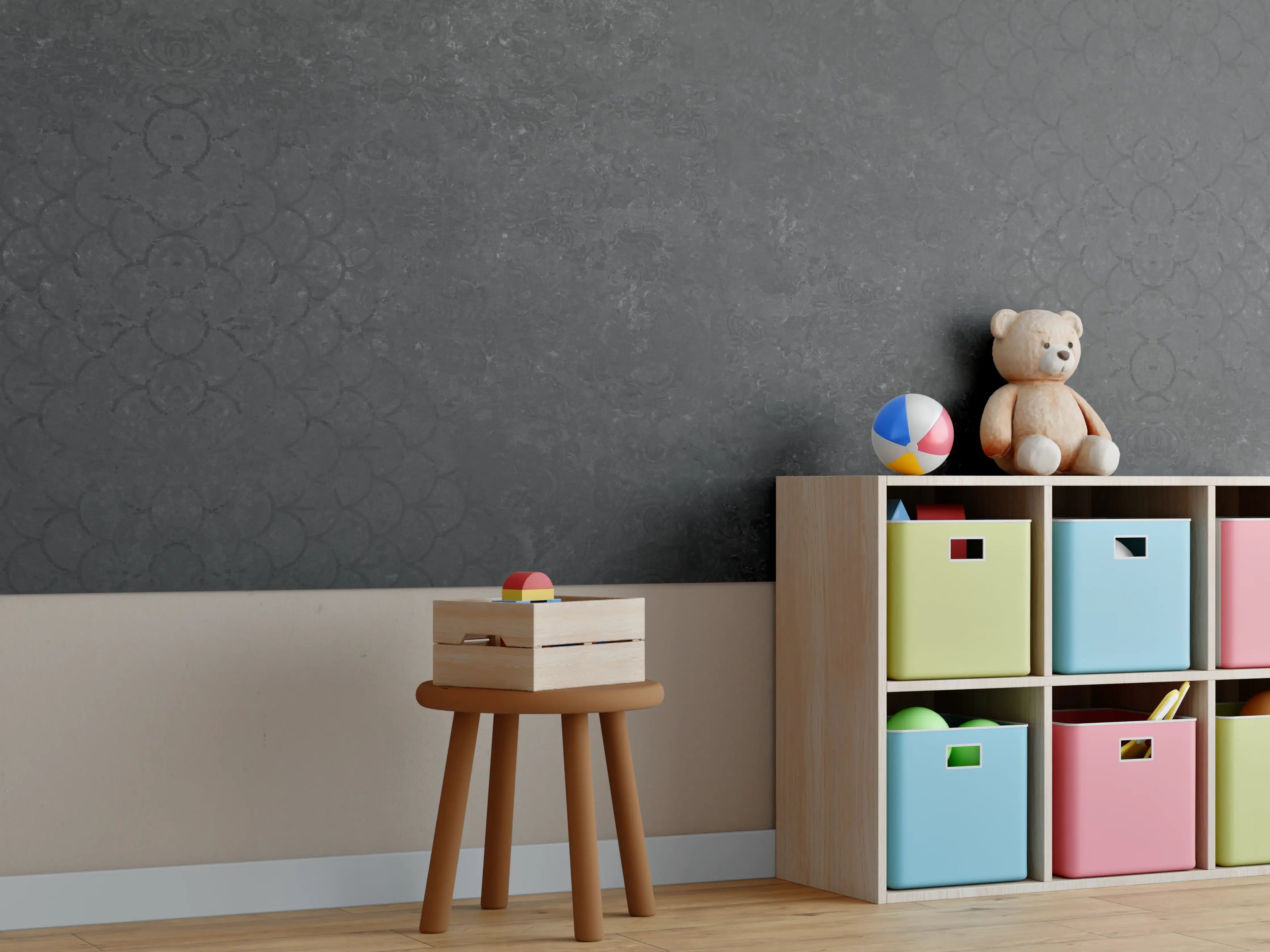 Kinderzimmer Wandgestaltung - Anthrazit Patchwork Fliesentextur