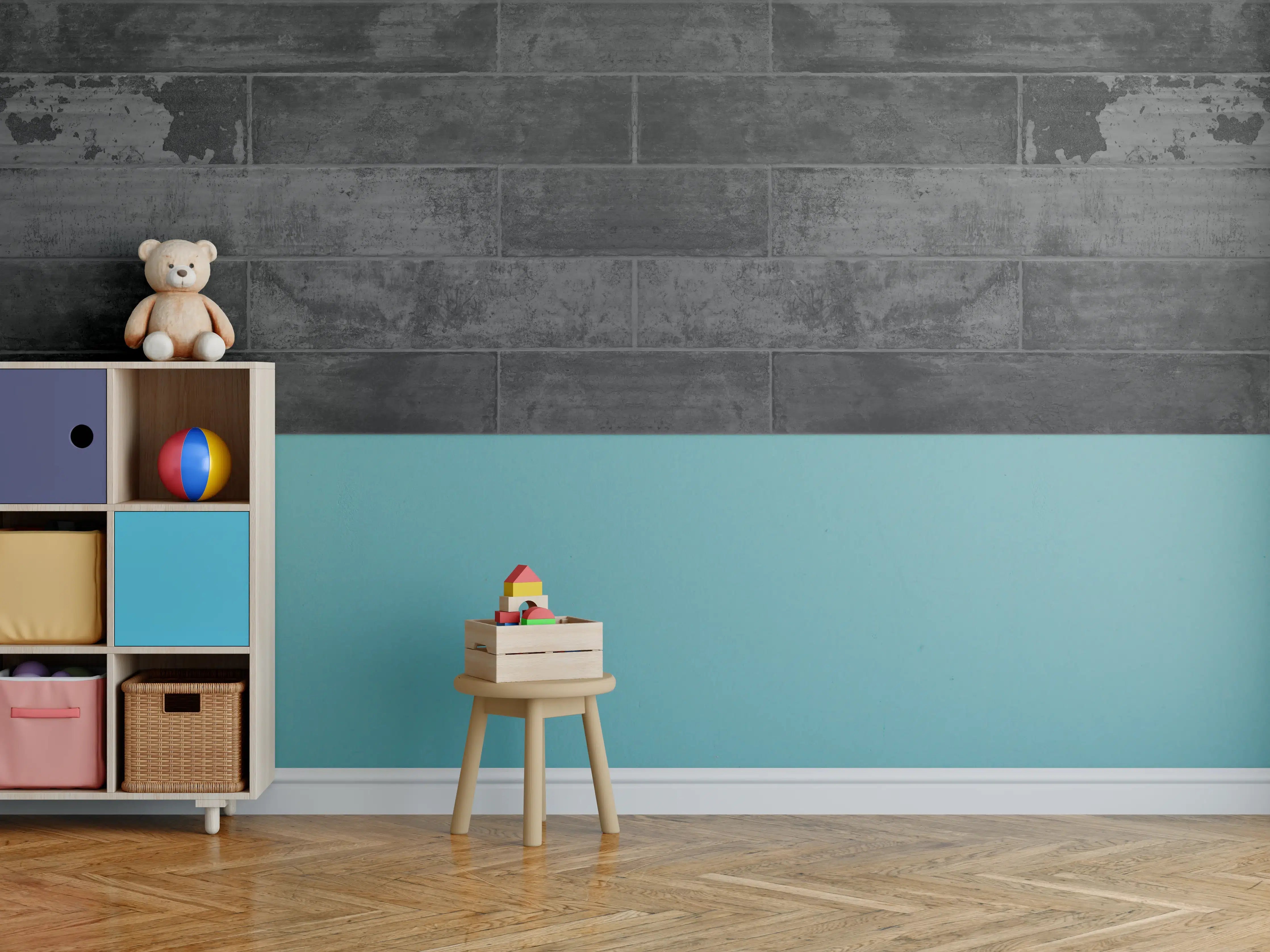 Kinderzimmer Wandgestaltung - Anthrazit beschädigte Zementmauer