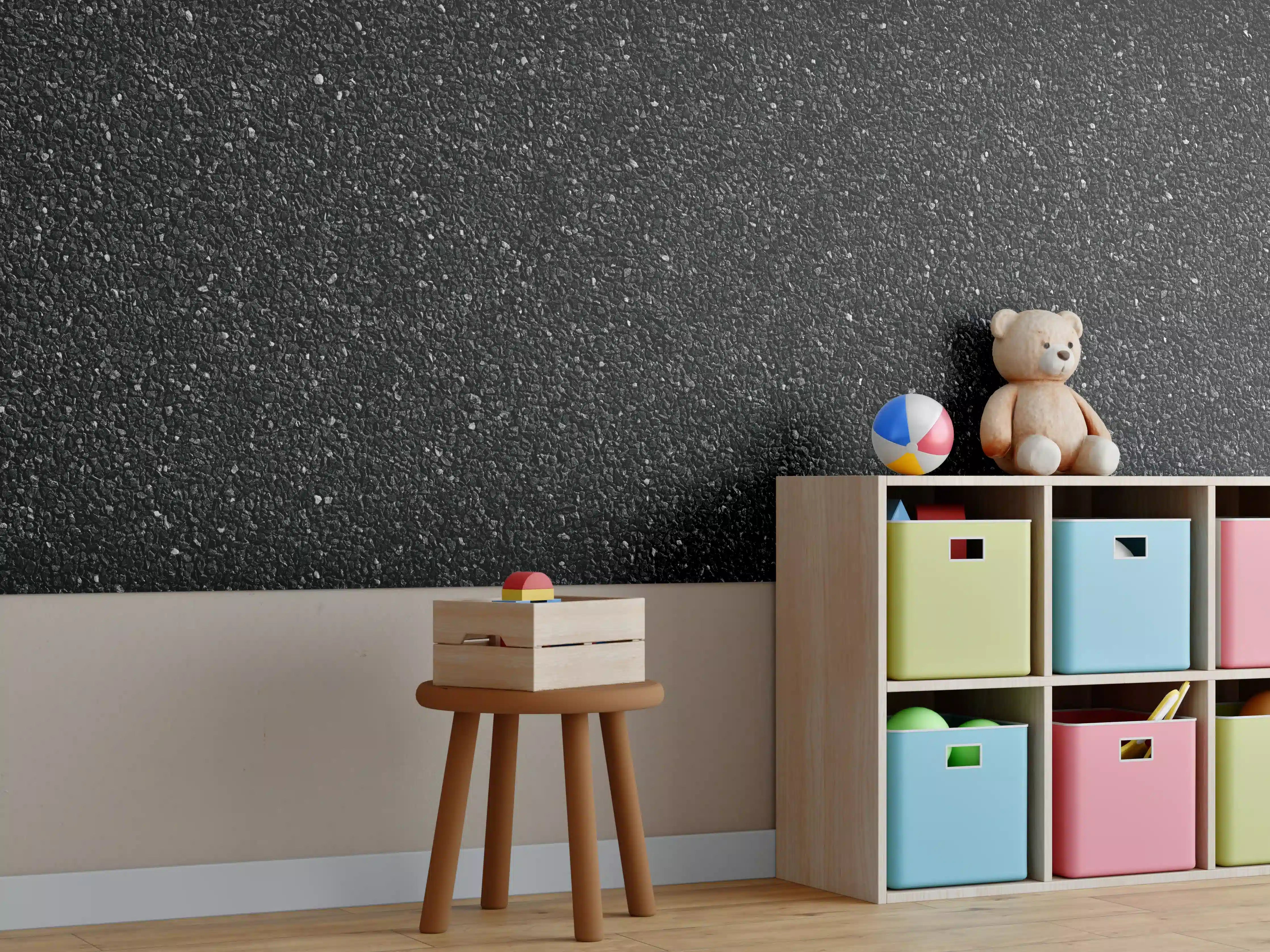 Kinderzimmer Wandgestaltung - Anthrazitfarbenes Oberflächenpanorama