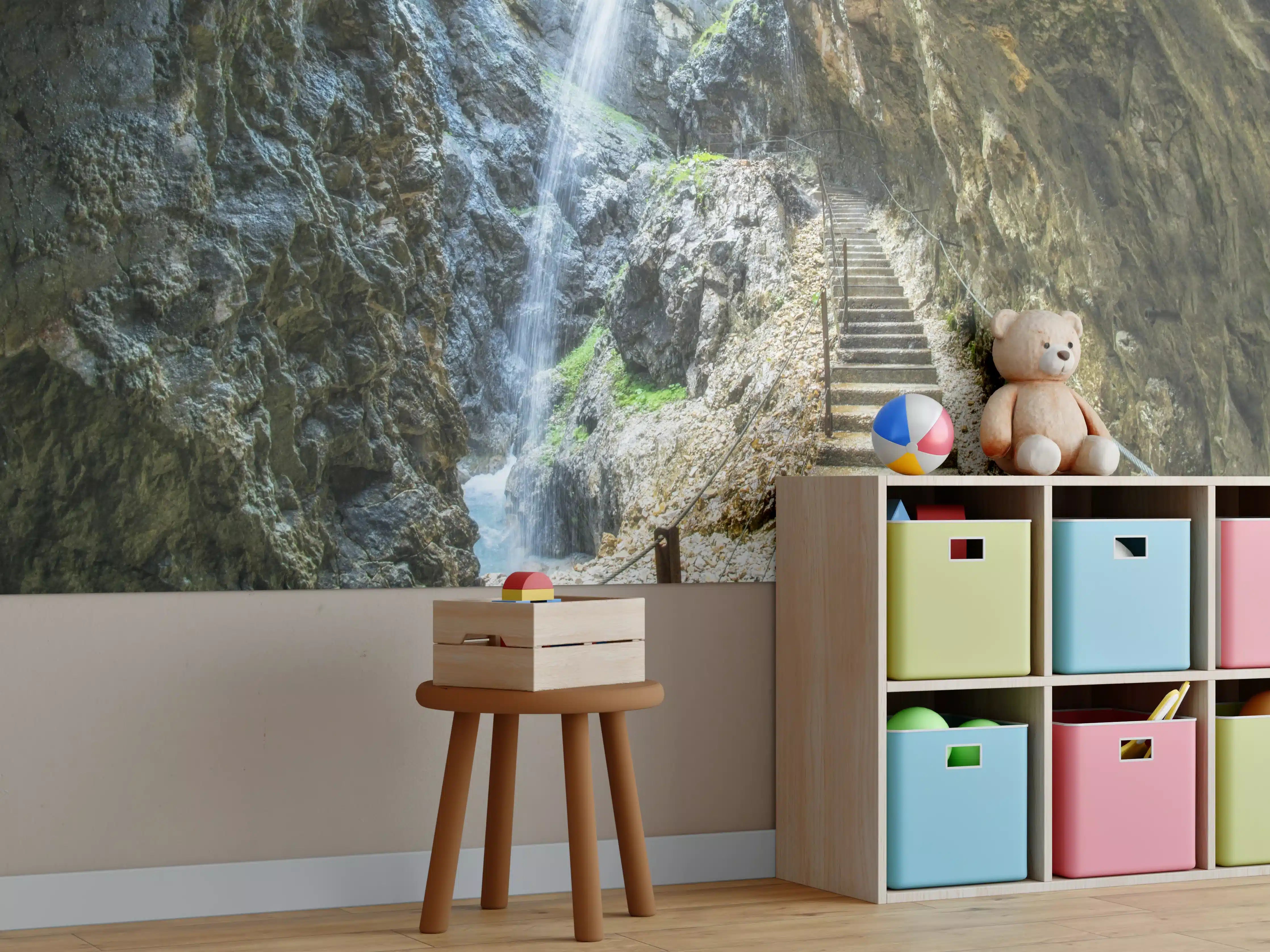 Kinderzimmer Wandgestaltung - Antike Steintreppen mit Wasserfall