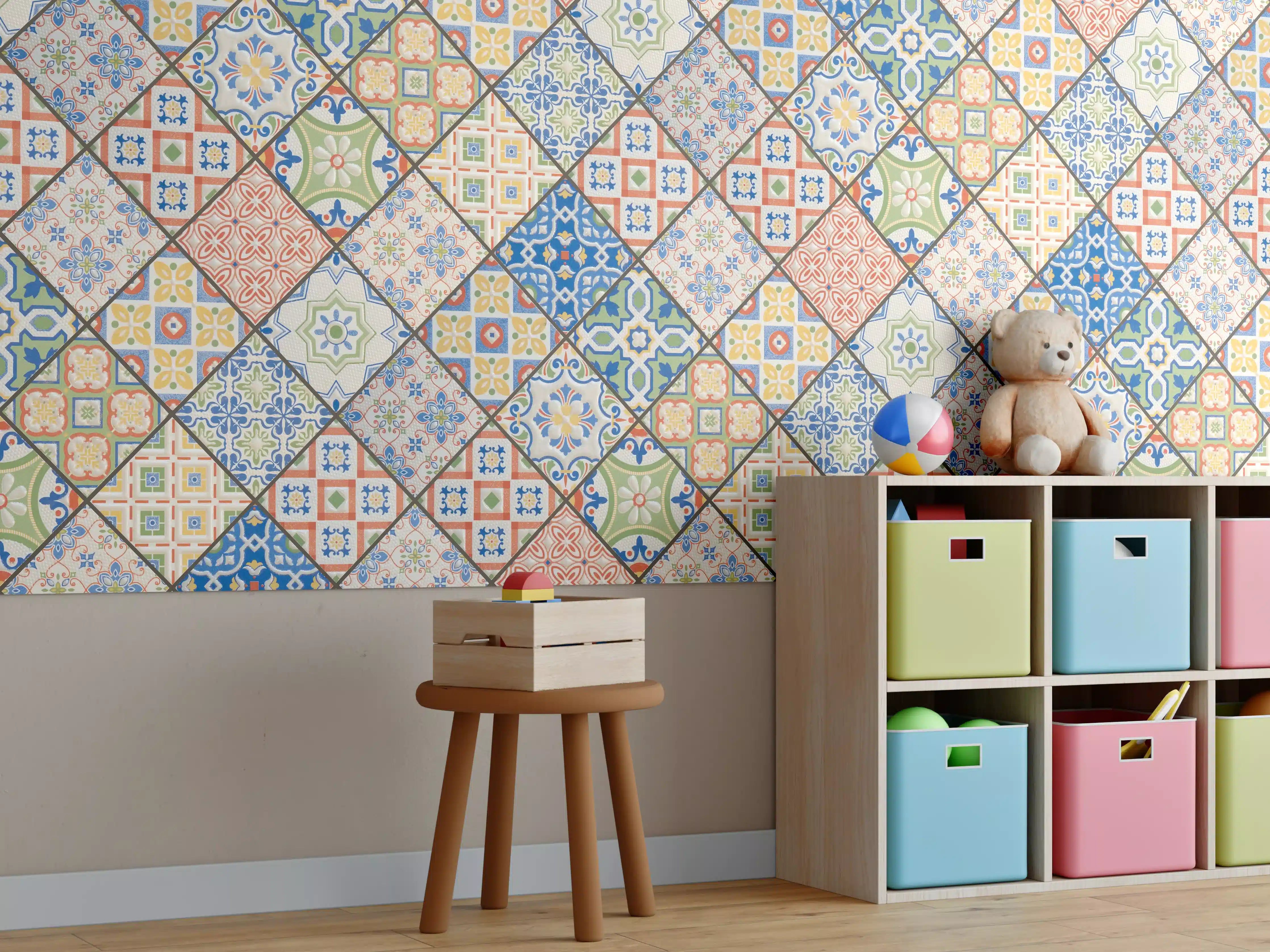 Kinderzimmer Wandgestaltung - Antikes Mosaik Muster - Fliesen