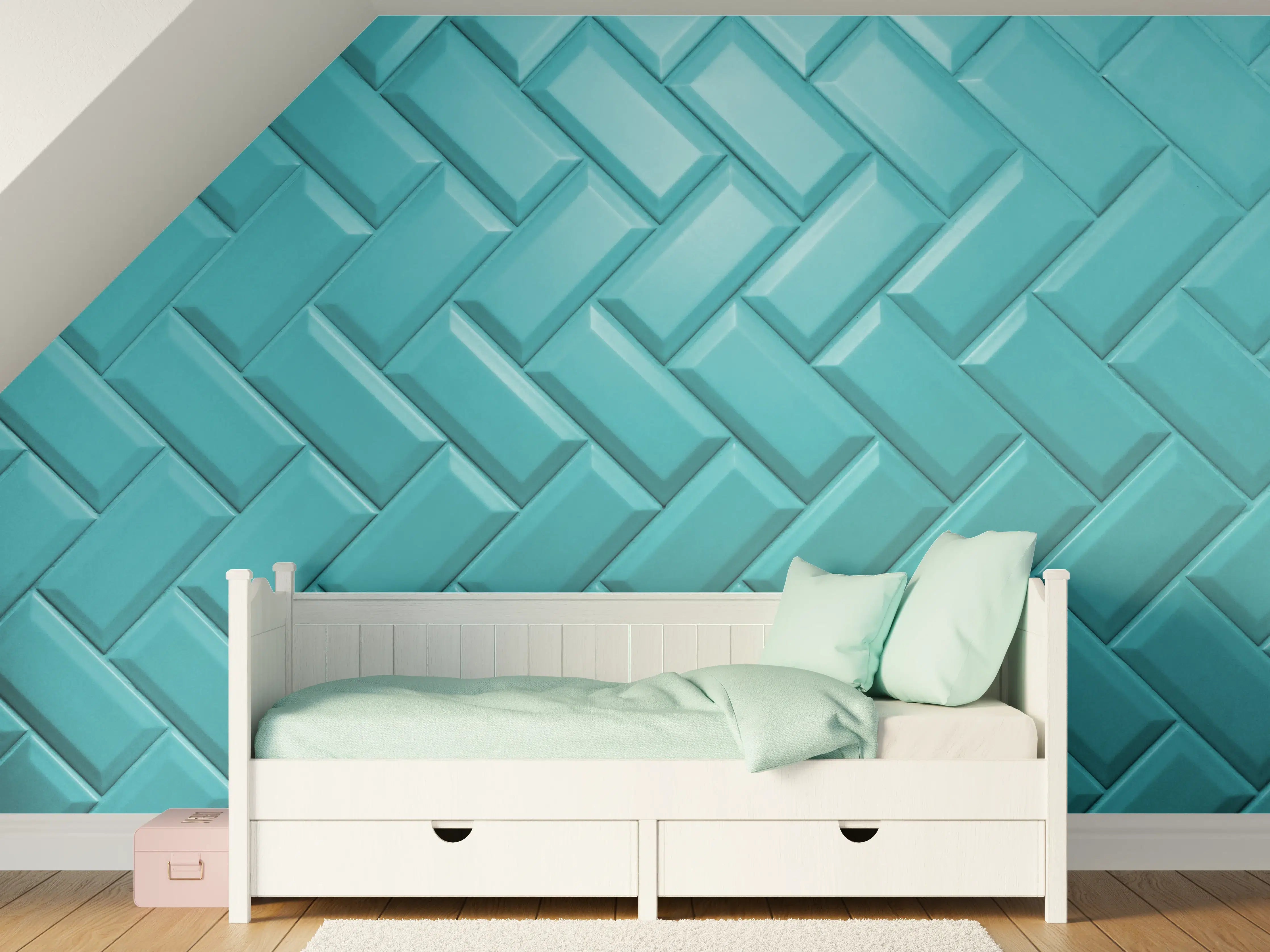Kinderzimmer Wandgestaltung - Aqua Matte Keramikfliesen