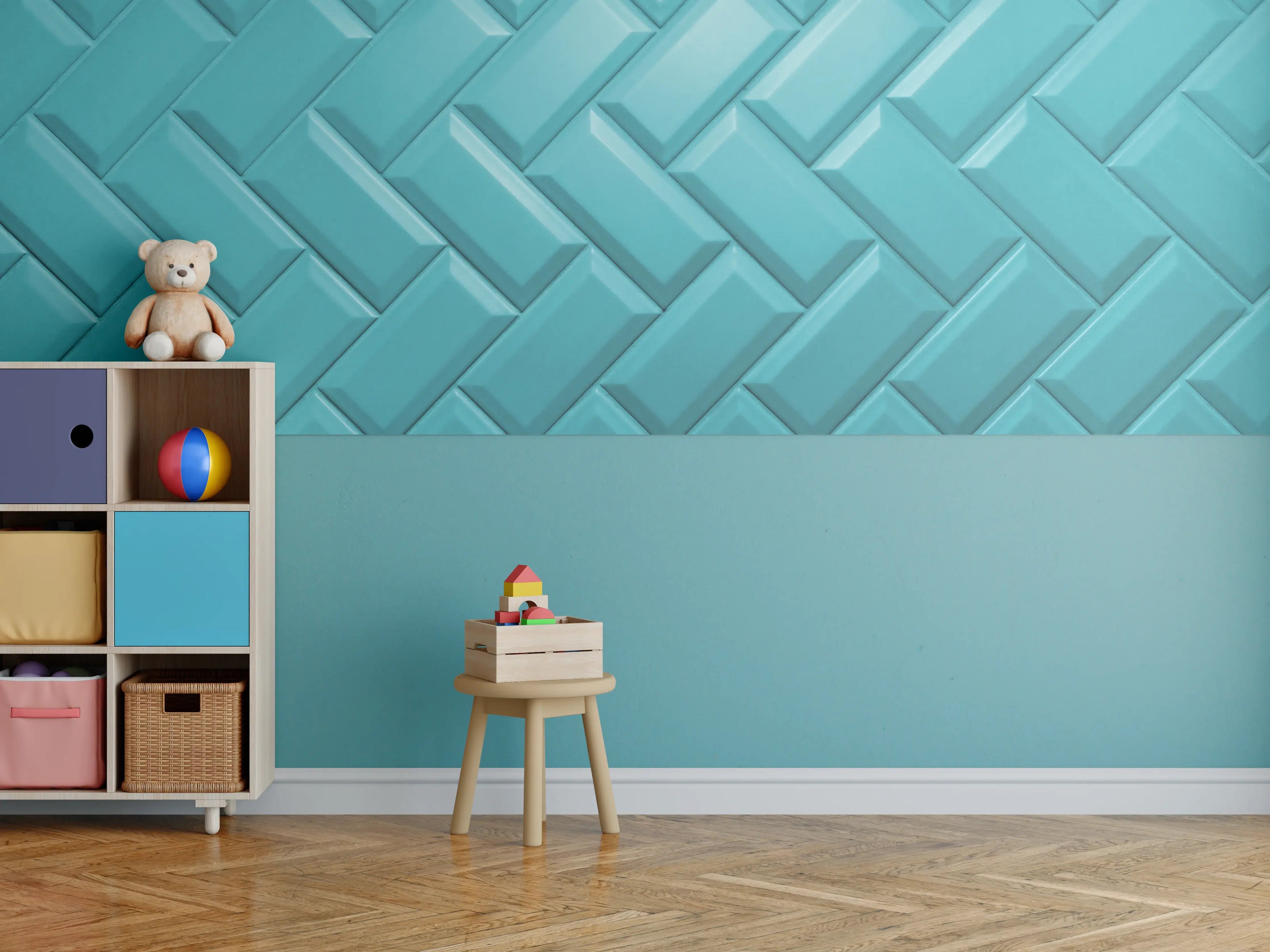 Kinderzimmer Wandgestaltung - Aqua Matte Keramikfliesen