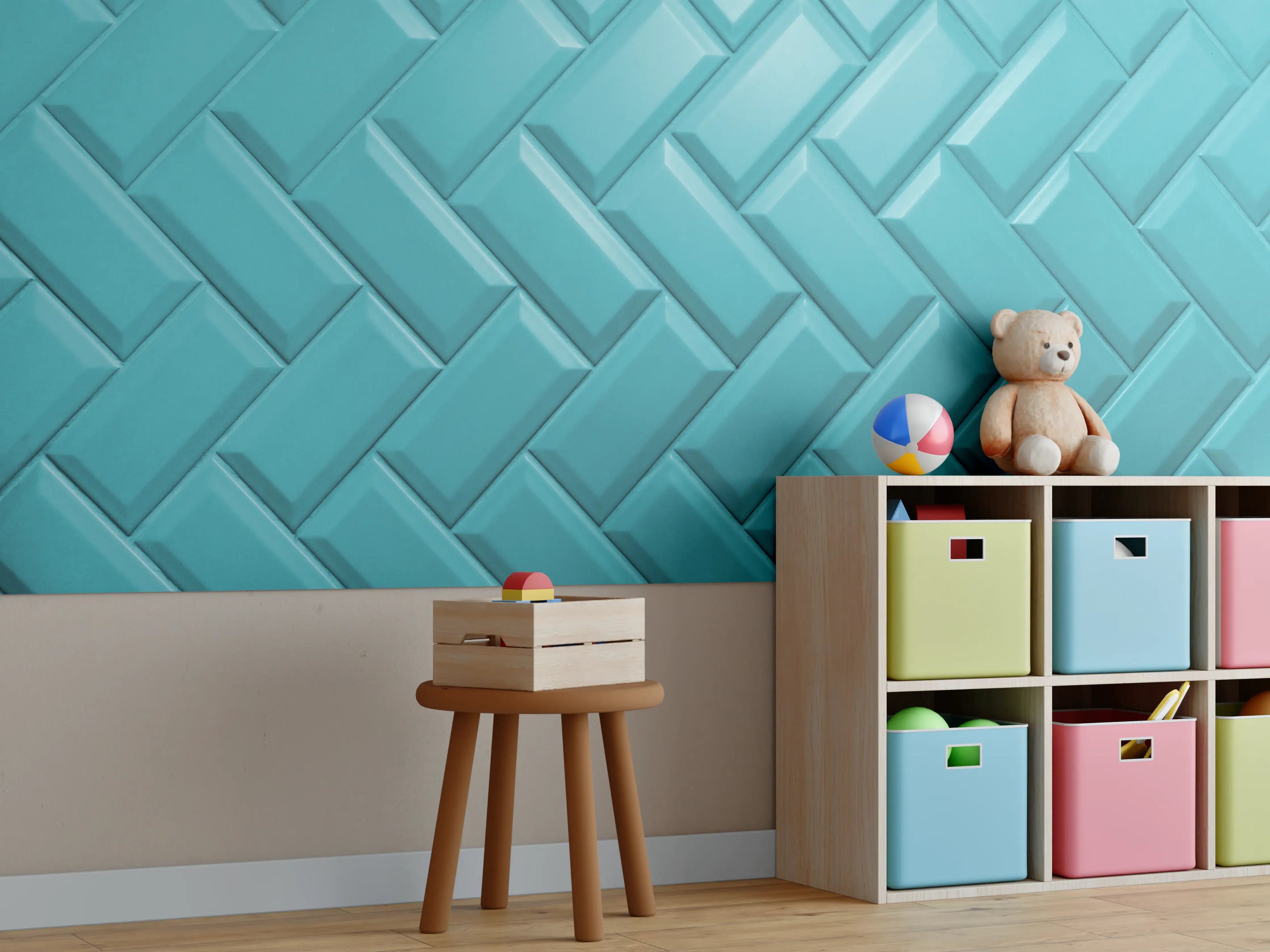 Kinderzimmer Wandgestaltung - Aqua Matte Keramikfliesen