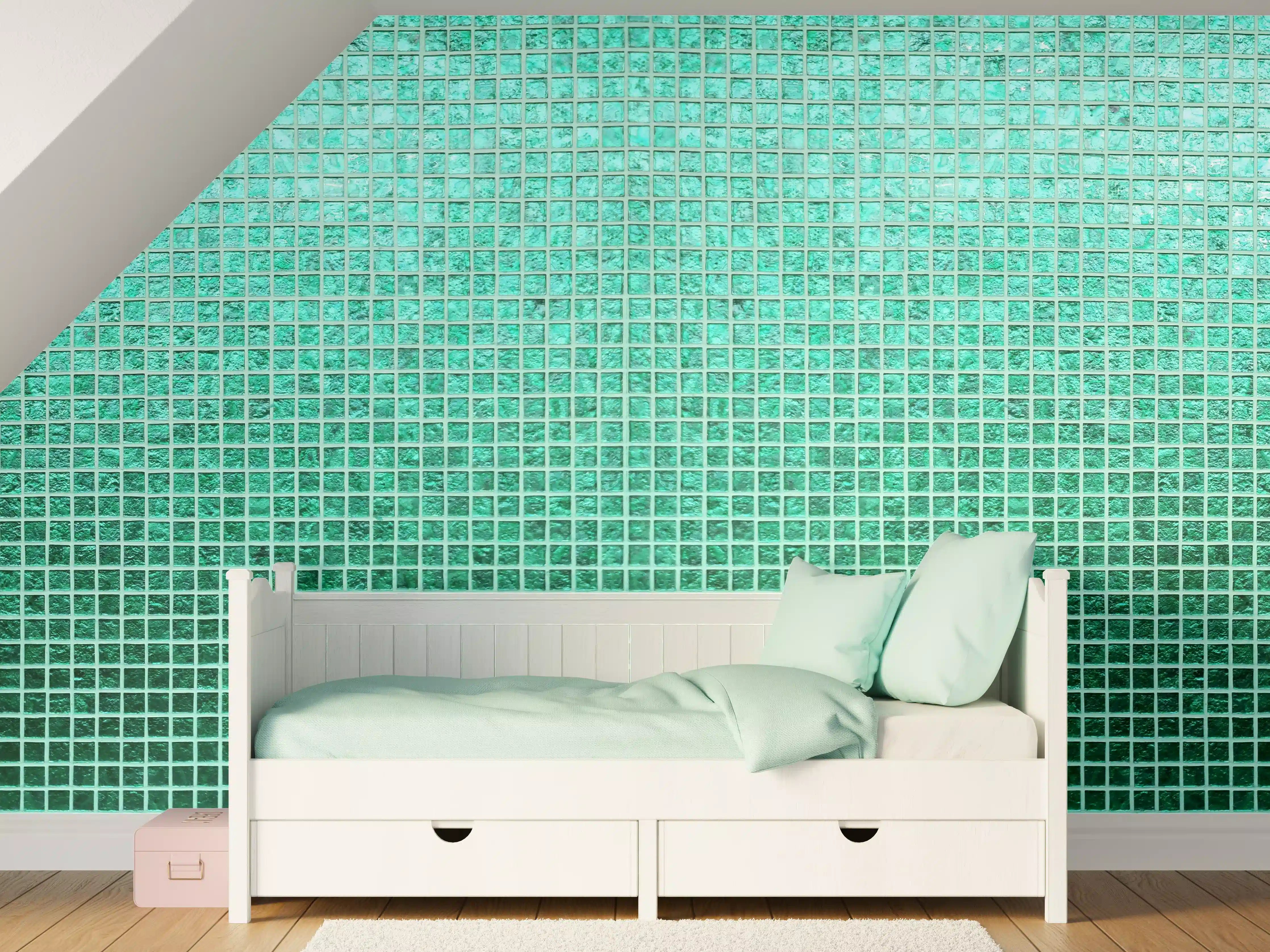 Kinderzimmer Wandgestaltung - Aquamarin-Türkis-Mosaikfliesen