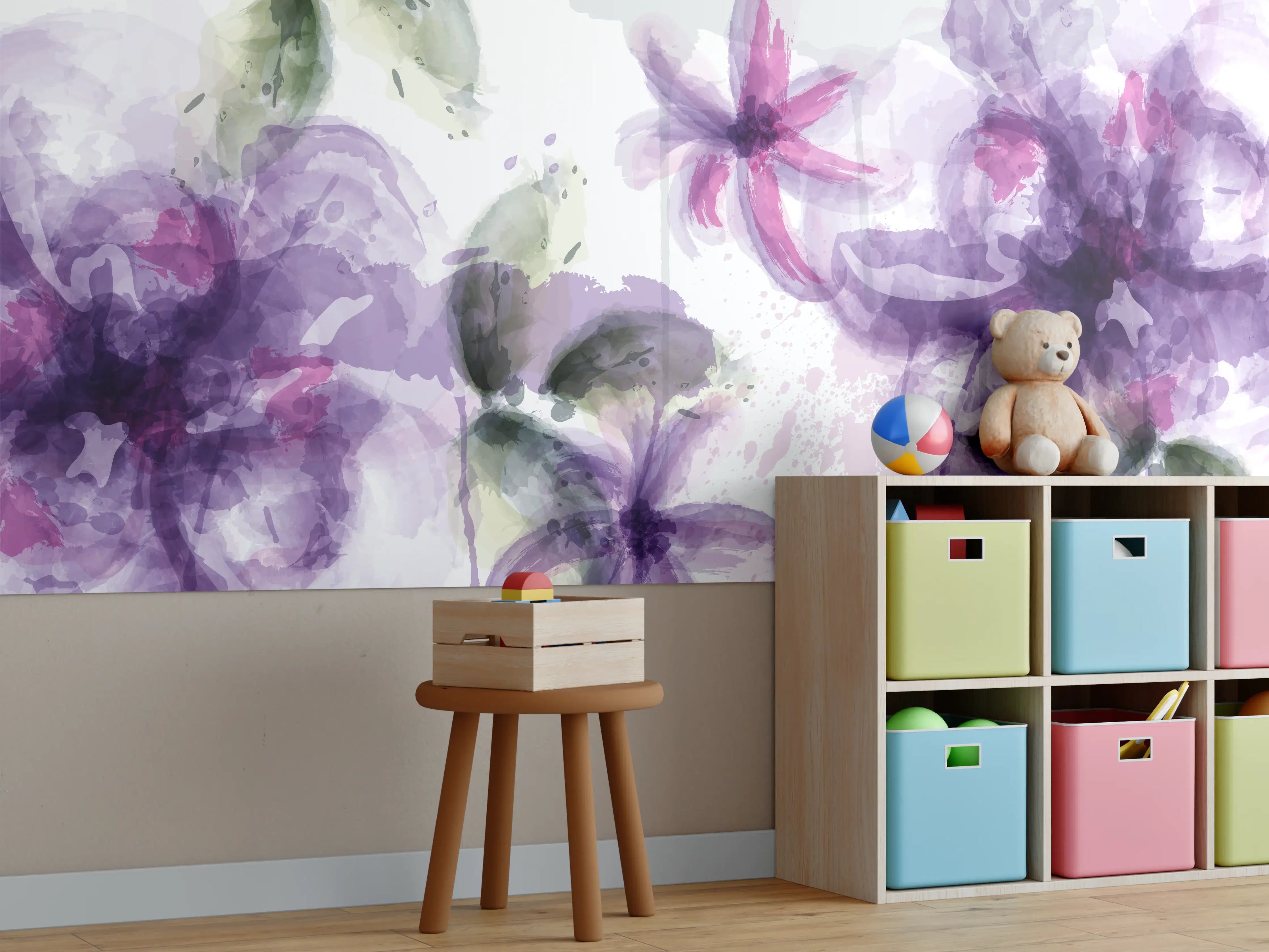 Kinderzimmer Wandgestaltung - Aquarall Blumen