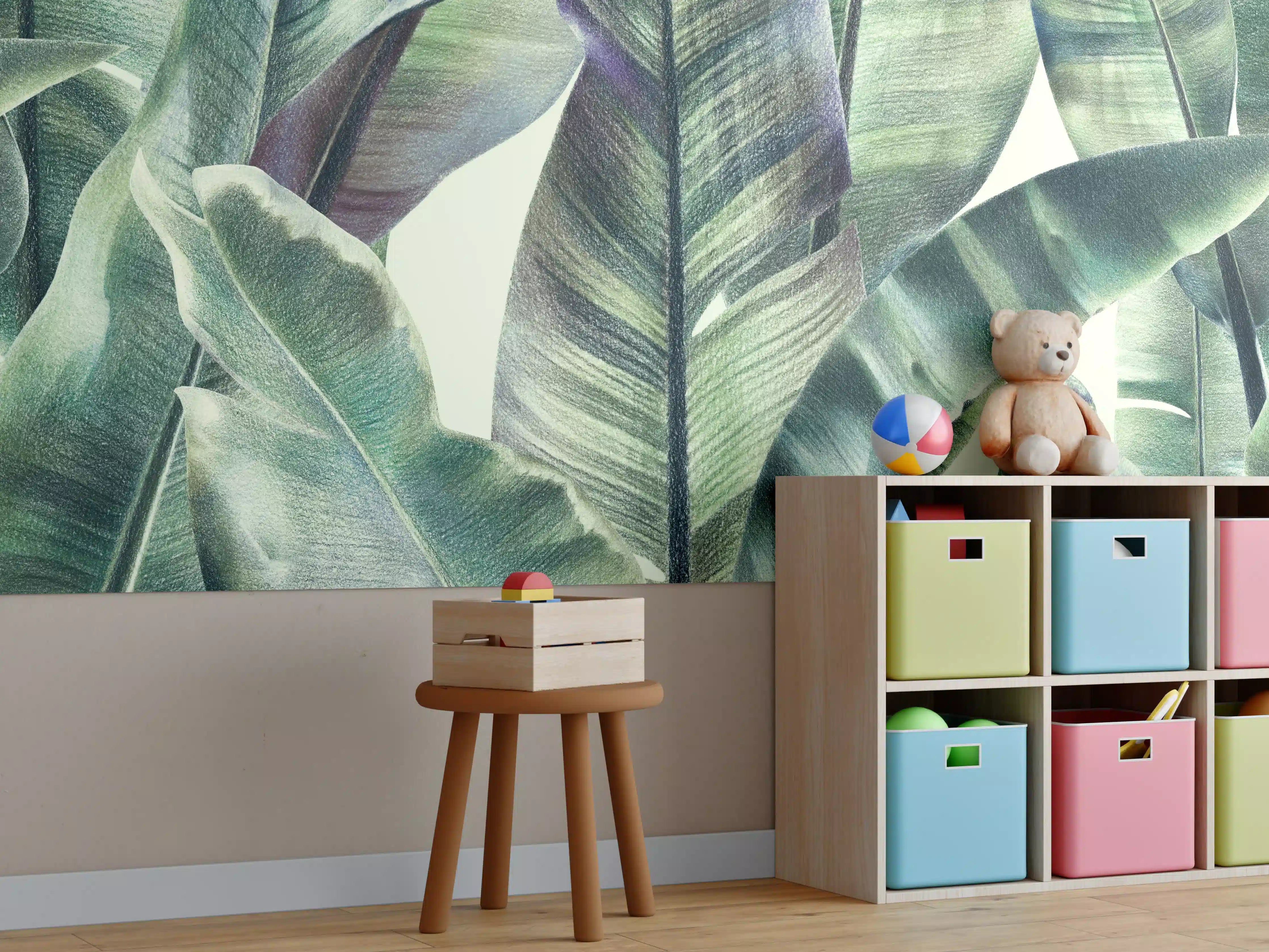 Kinderzimmer Wandgestaltung - Aquarell - exotischen Vögel auf Bananenblättern