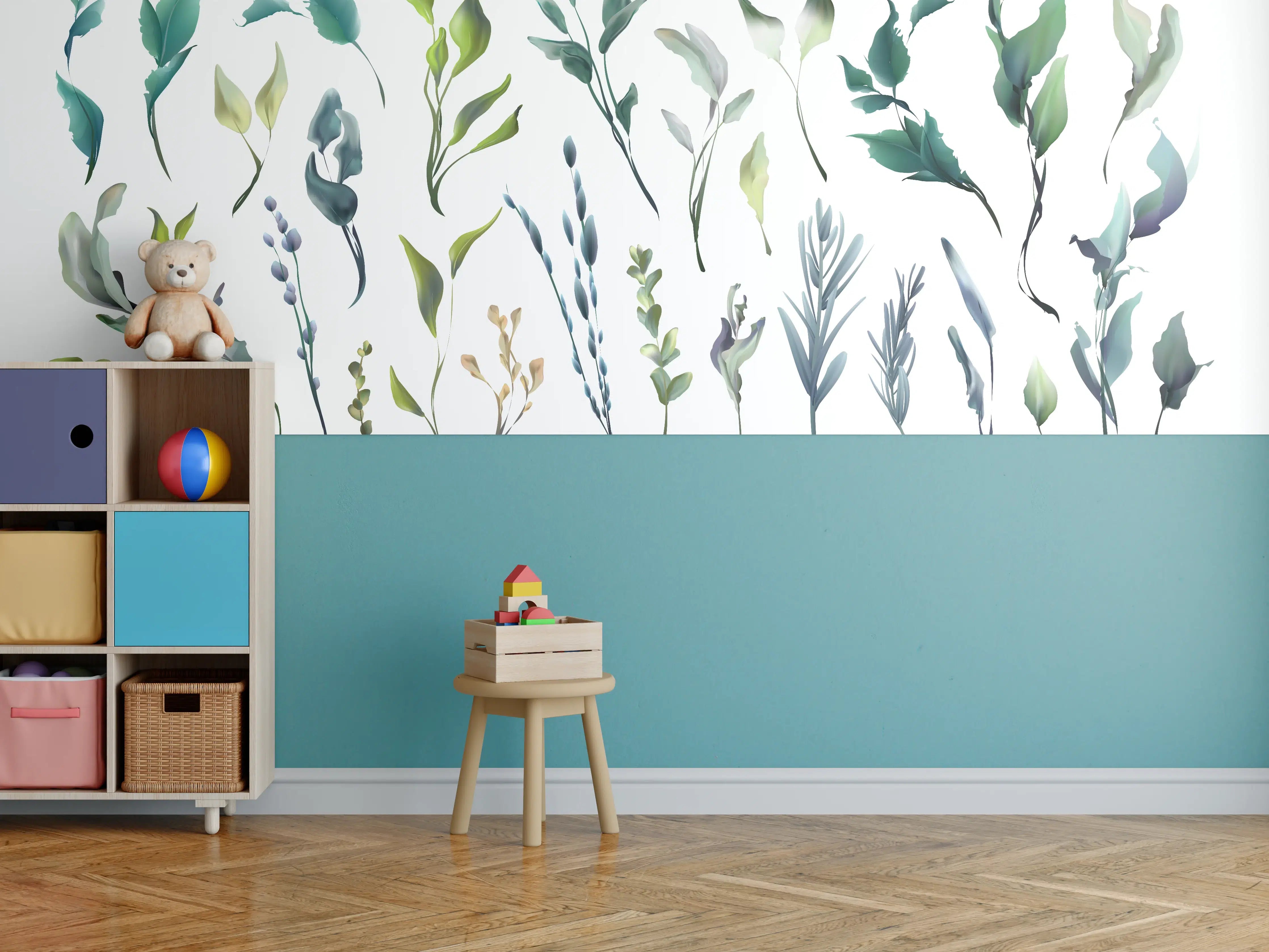 Kinderzimmer Wandgestaltung - Aquarell Blätter Silhouetten Set