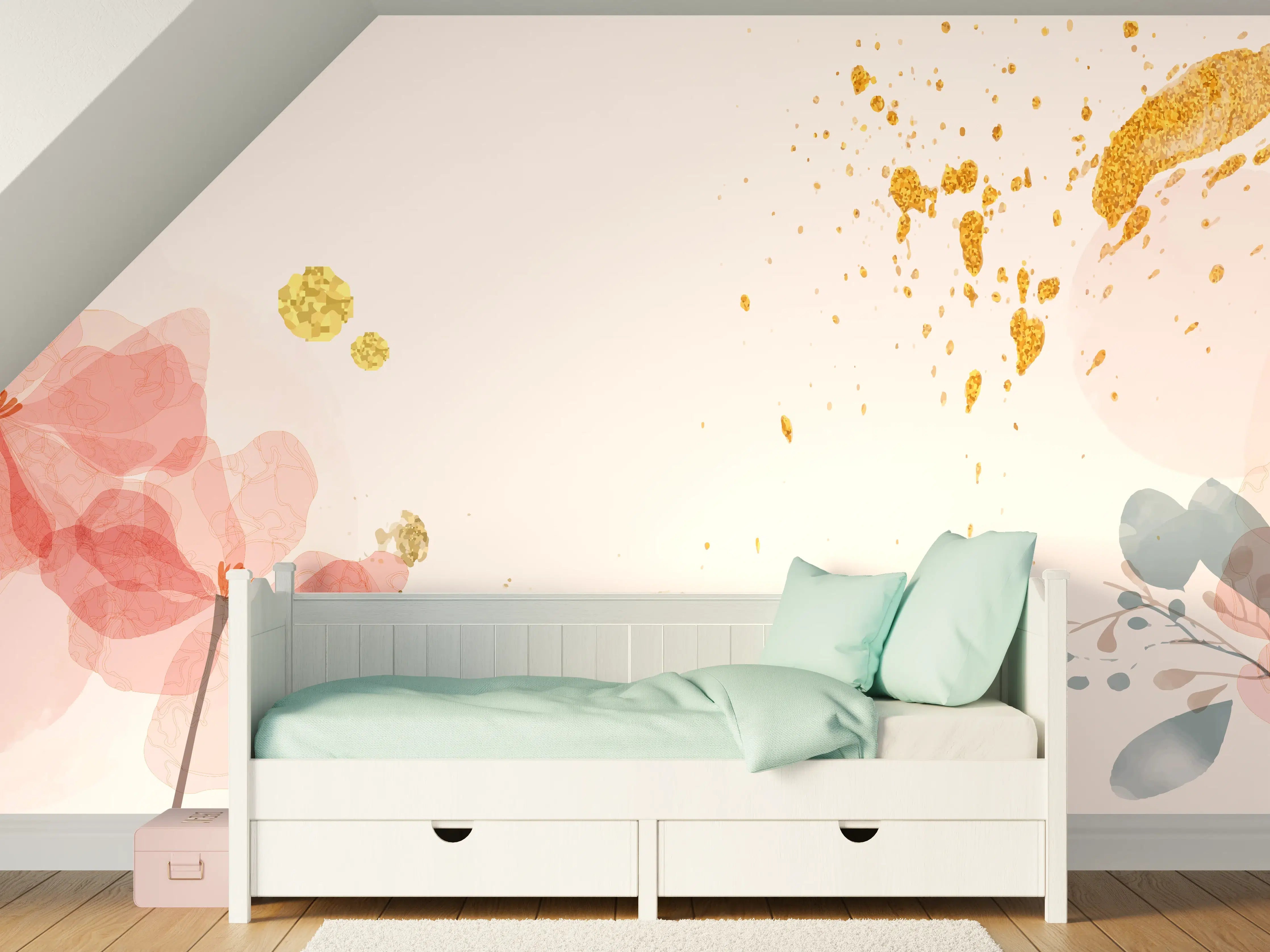 Kinderzimmer Wandgestaltung - Aquarell Blumen Abstrakt