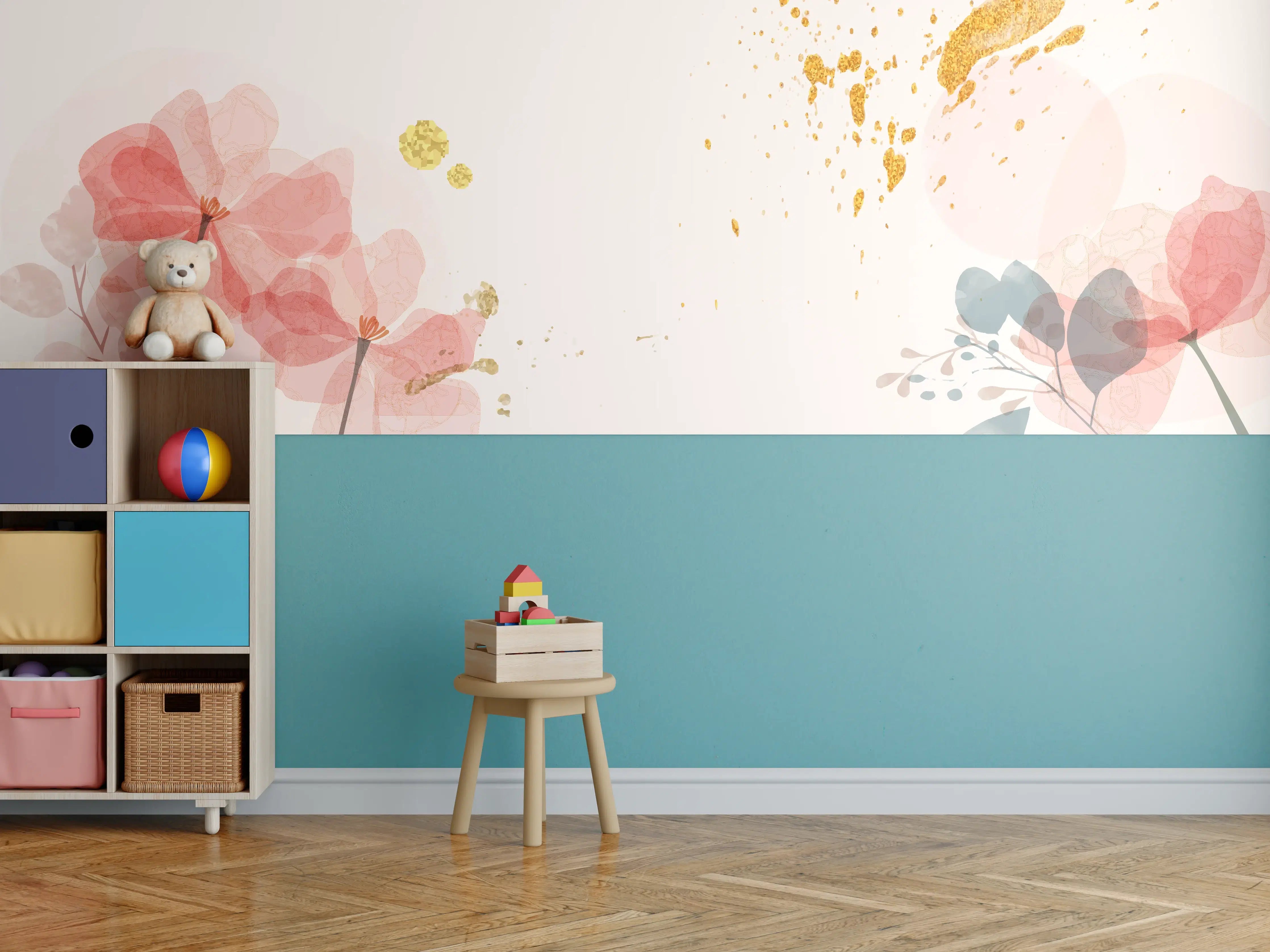 Kinderzimmer Wandgestaltung - Aquarell Blumen Abstrakt