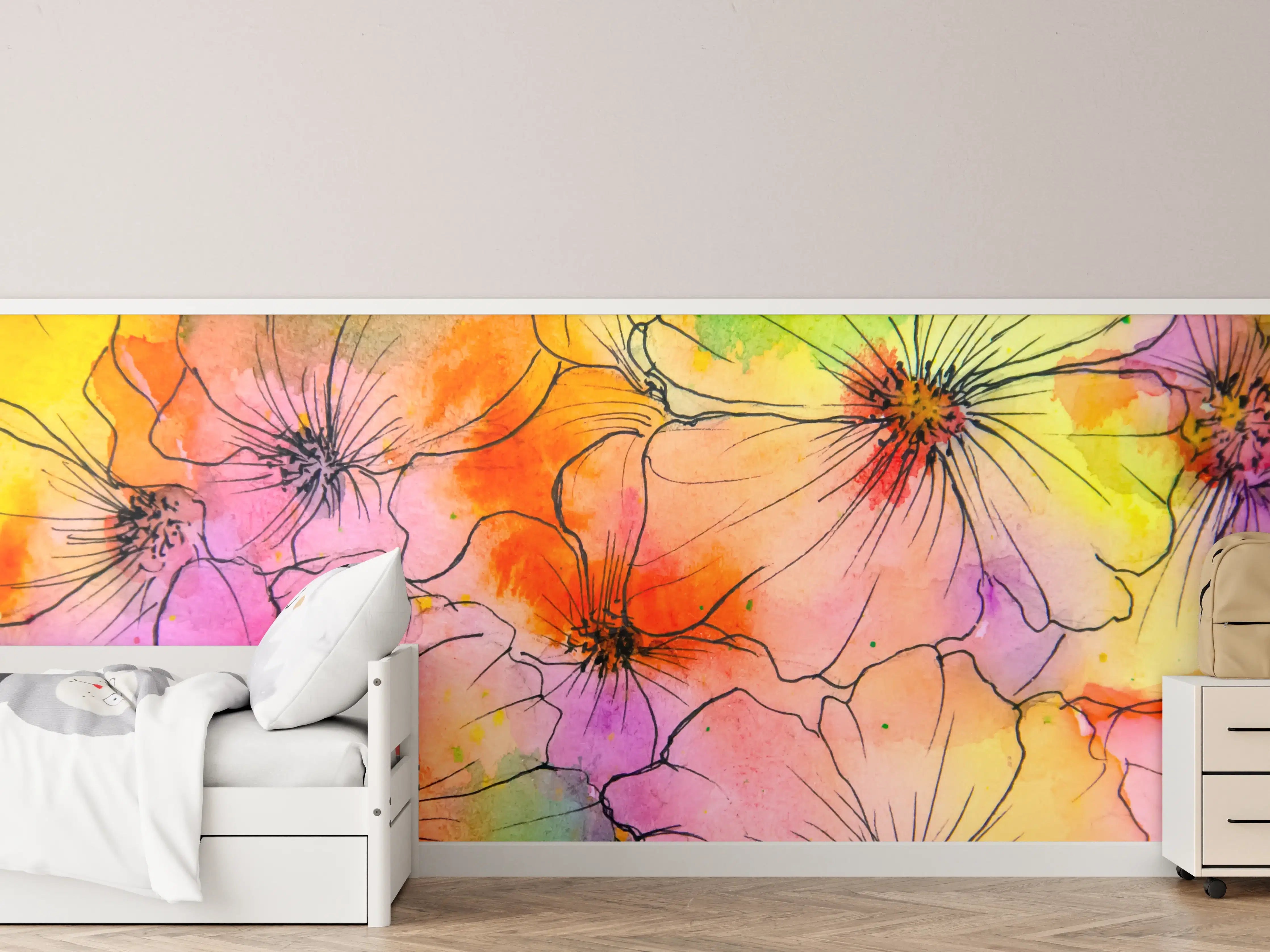 Kinderzimmer Wandgestaltung - Aquarell Blumen Malerei