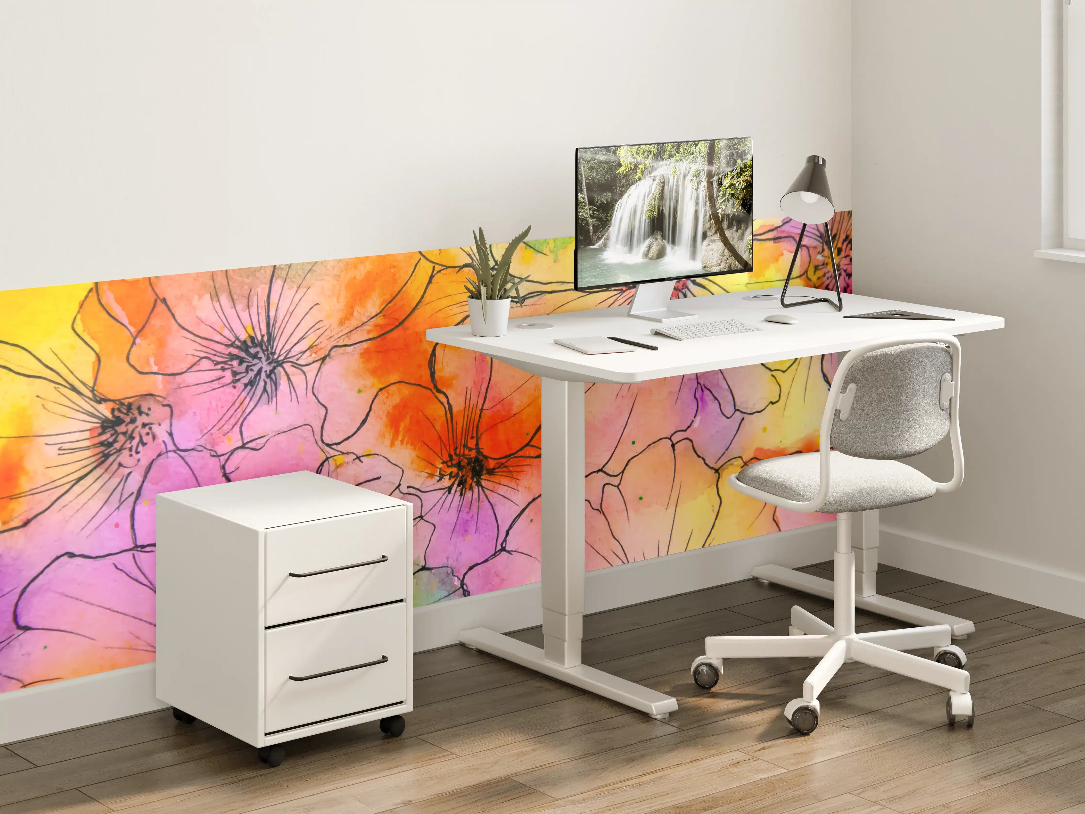 Kinderzimmer Wandgestaltung - Aquarell Blumen Malerei