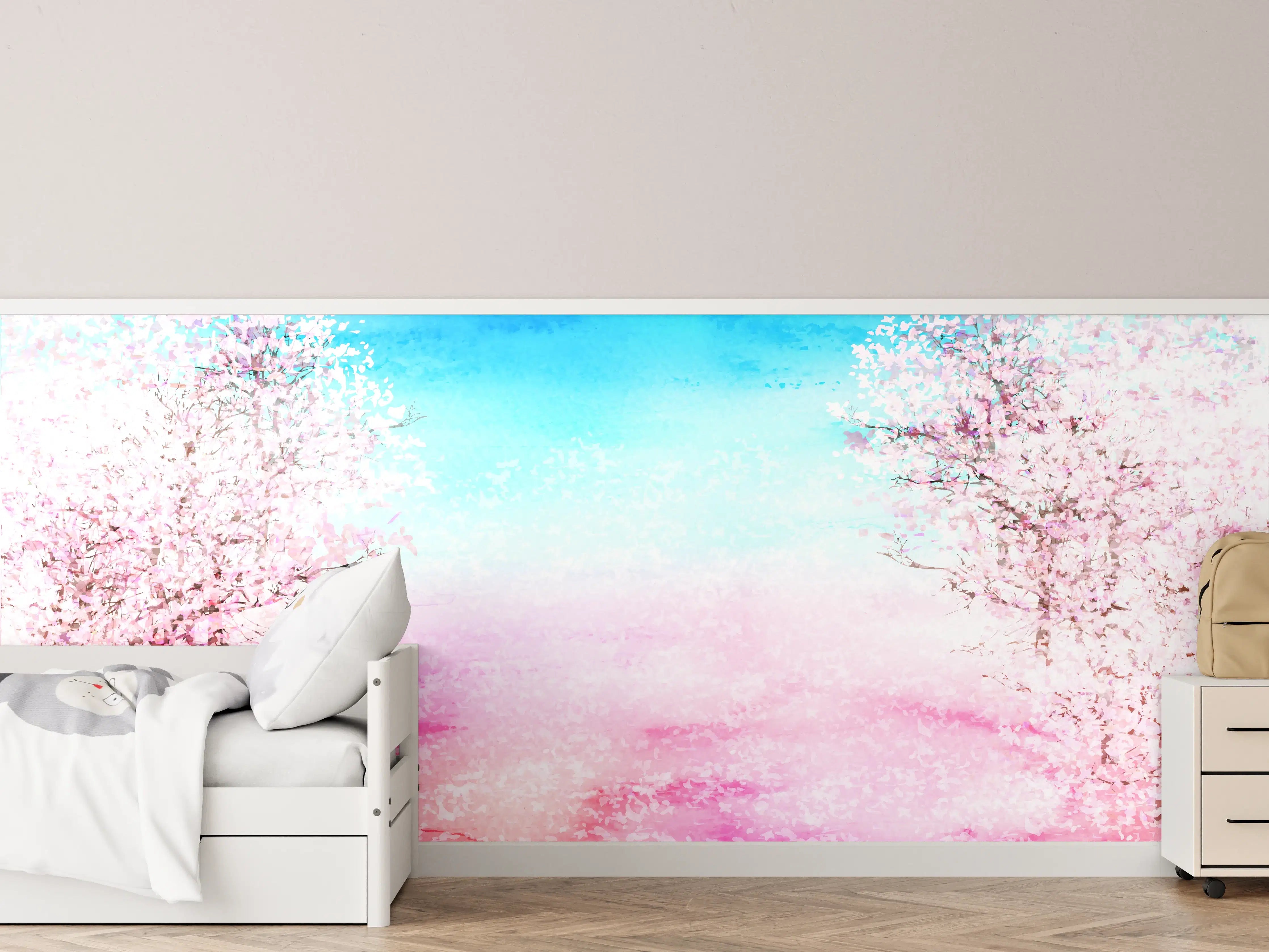Kinderzimmer Wandgestaltung - Aquarell Frühlingsbaum Rosa