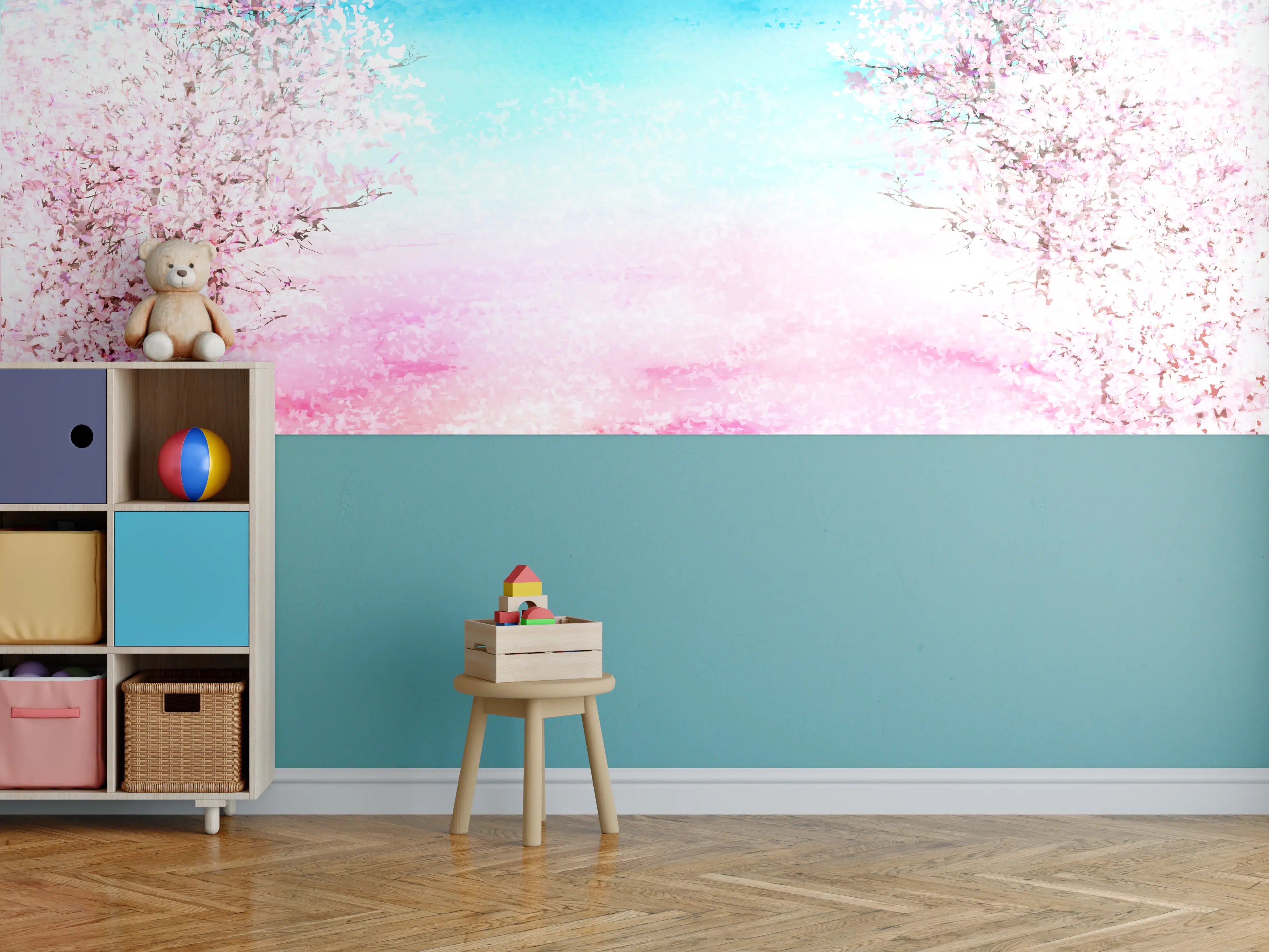 Kinderzimmer Wandgestaltung - Aquarell Frühlingsbaum Rosa