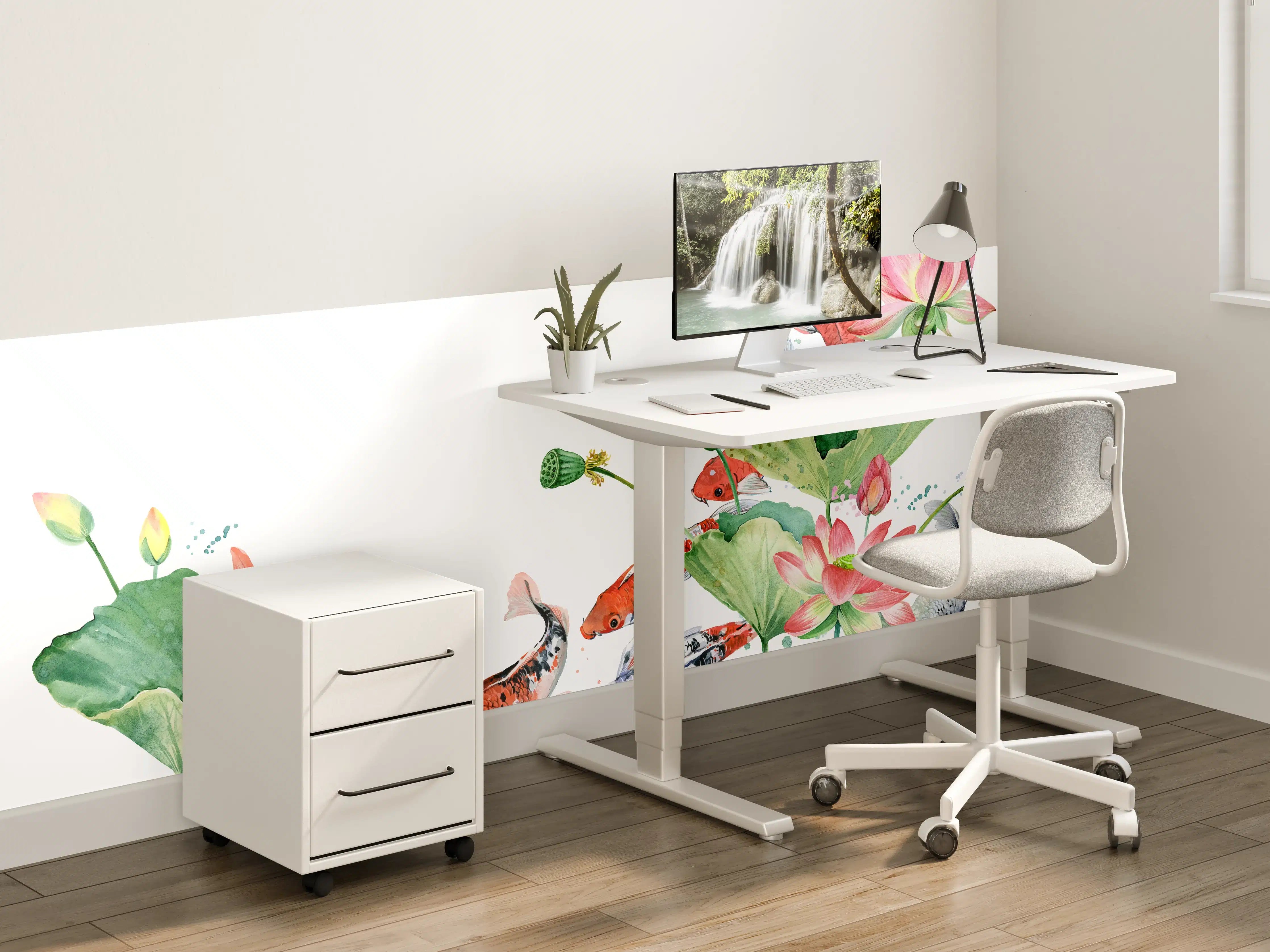 Kinderzimmer Wandgestaltung - Aquarell Koi Karpfen und Lotusblume