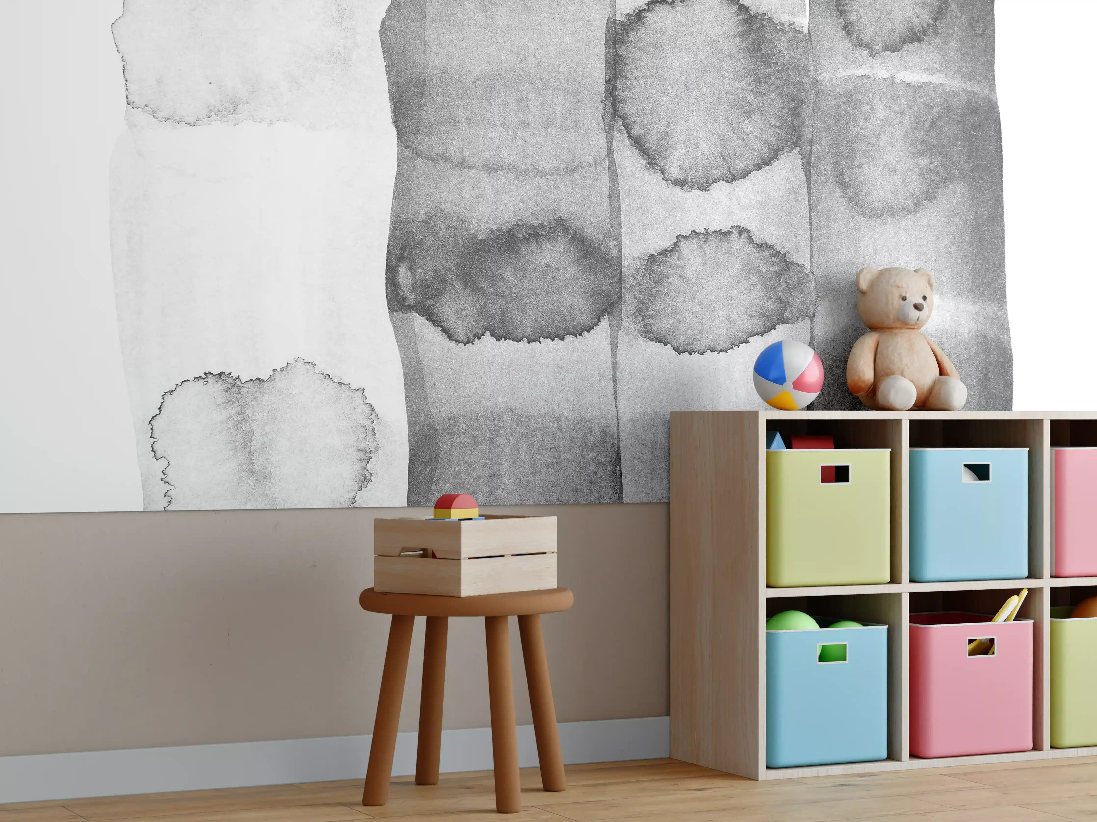 Kinderzimmer Wandgestaltung - Aquarell Muster in Grau