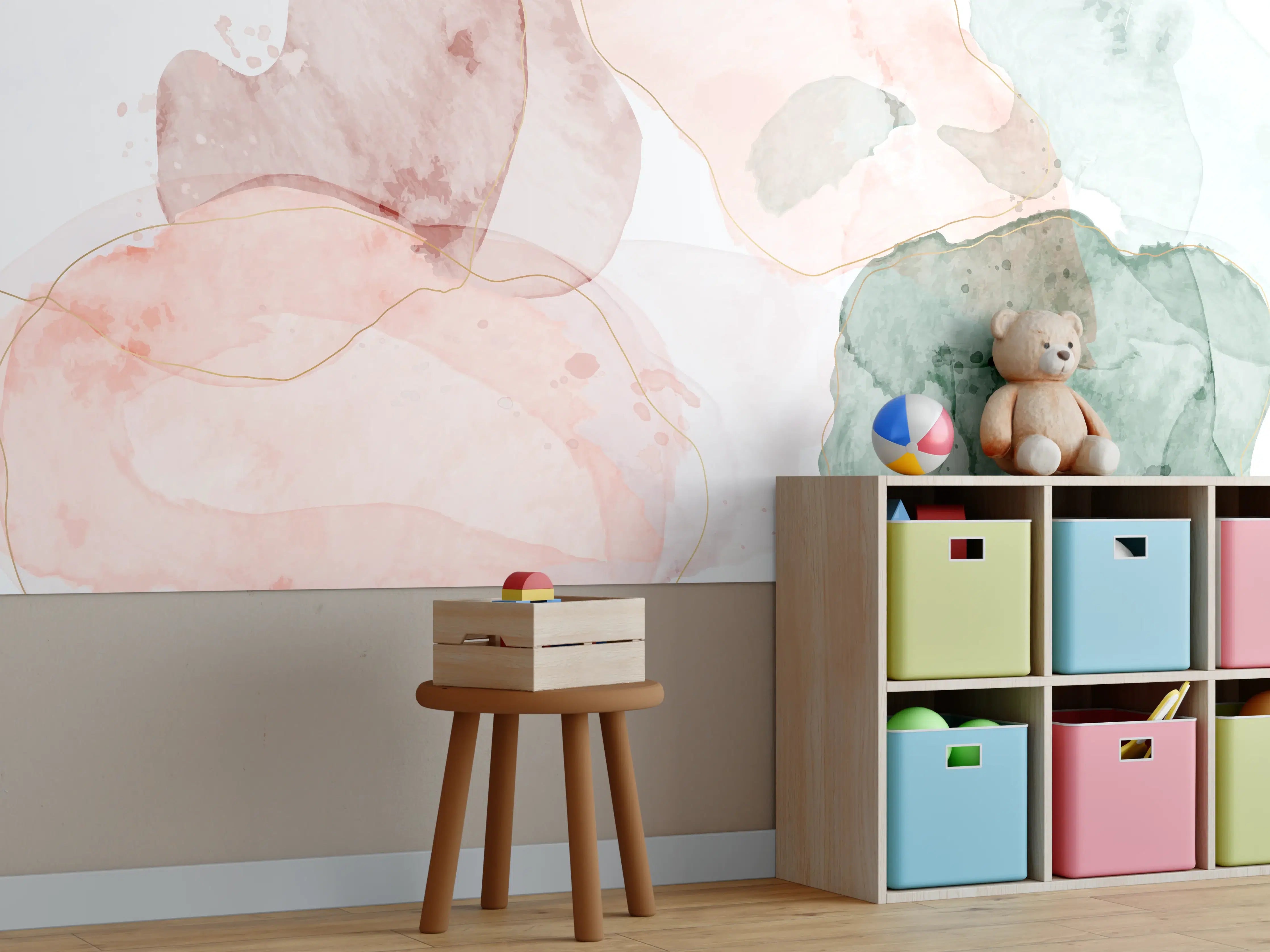 Kinderzimmer Wandgestaltung - Aquarell Pastellfarben Kunst