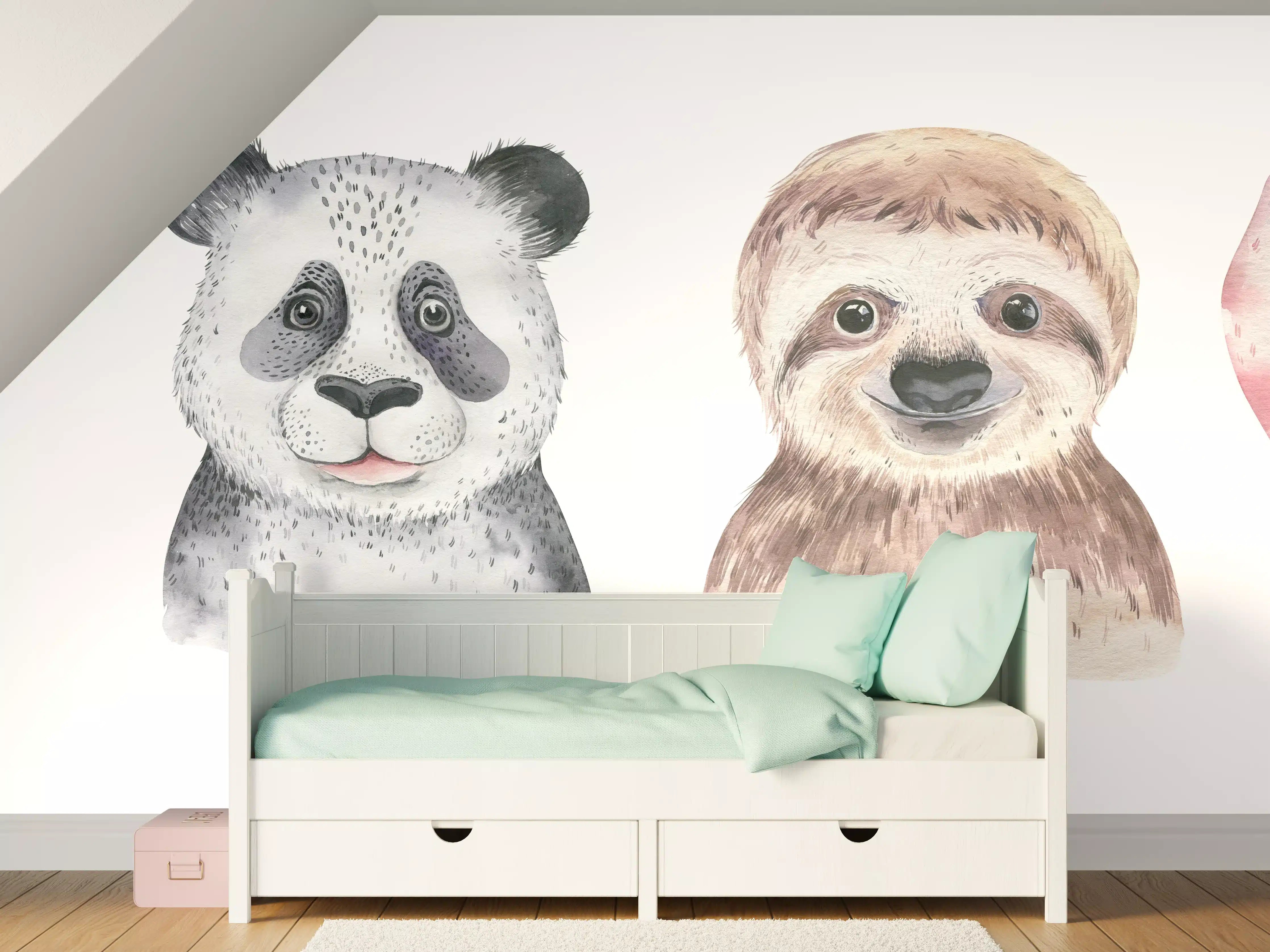 Kinderzimmer Wandgestaltung - Aquarell Tierbabys Illustration