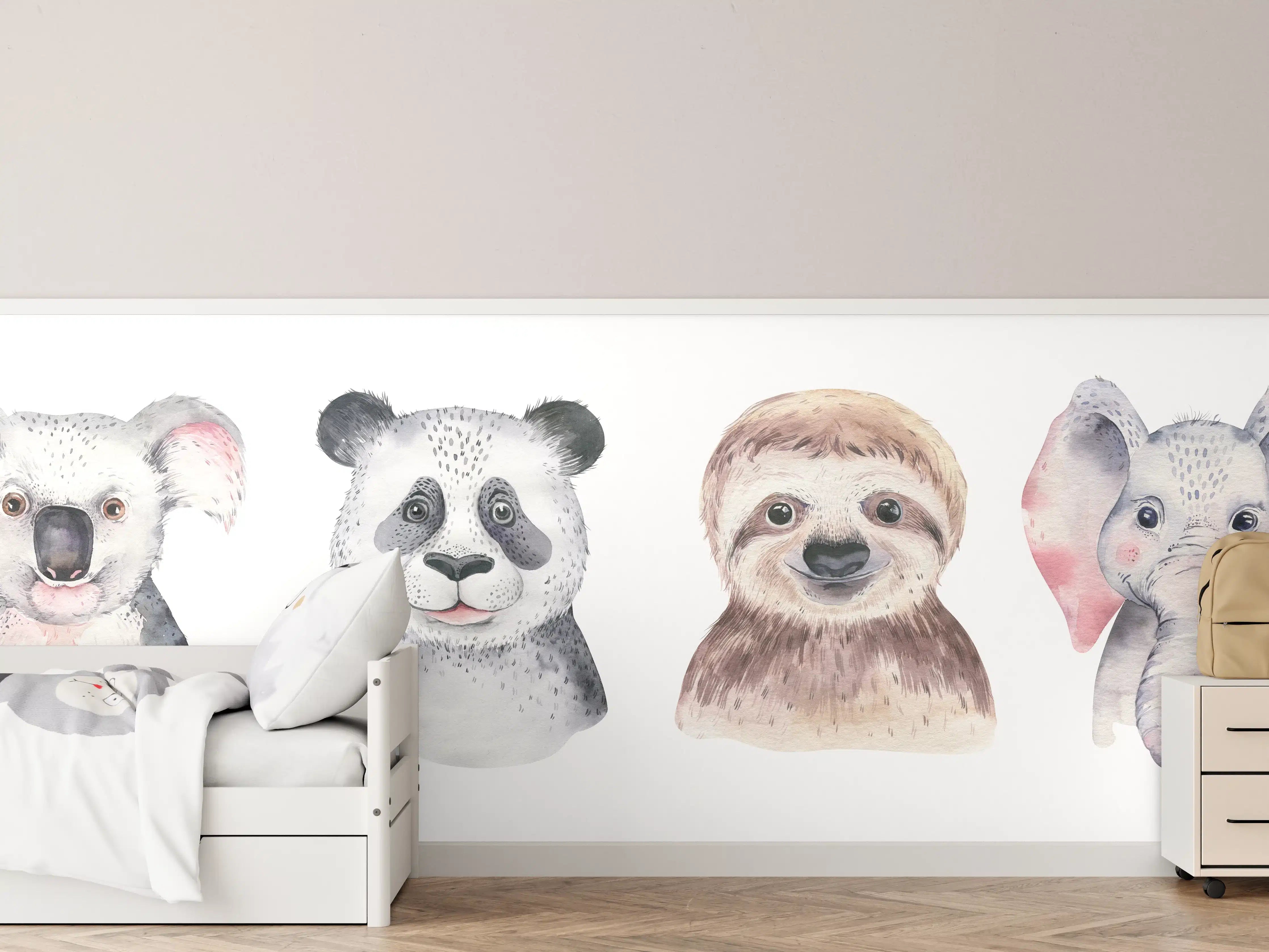 Kinderzimmer Wandgestaltung - Aquarell Tierbabys Illustration