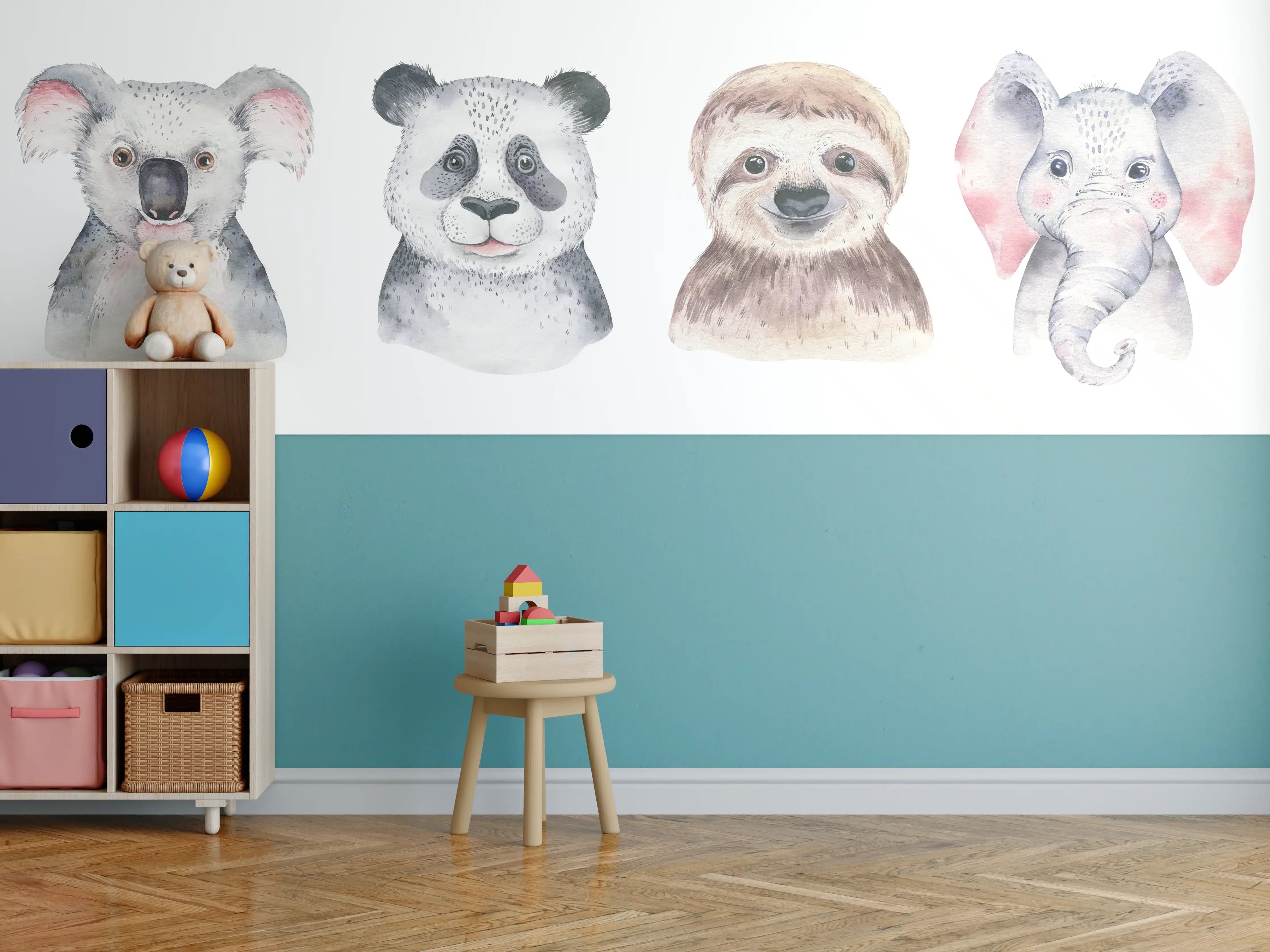 Kinderzimmer Wandgestaltung - Aquarell Tierbabys Illustration
